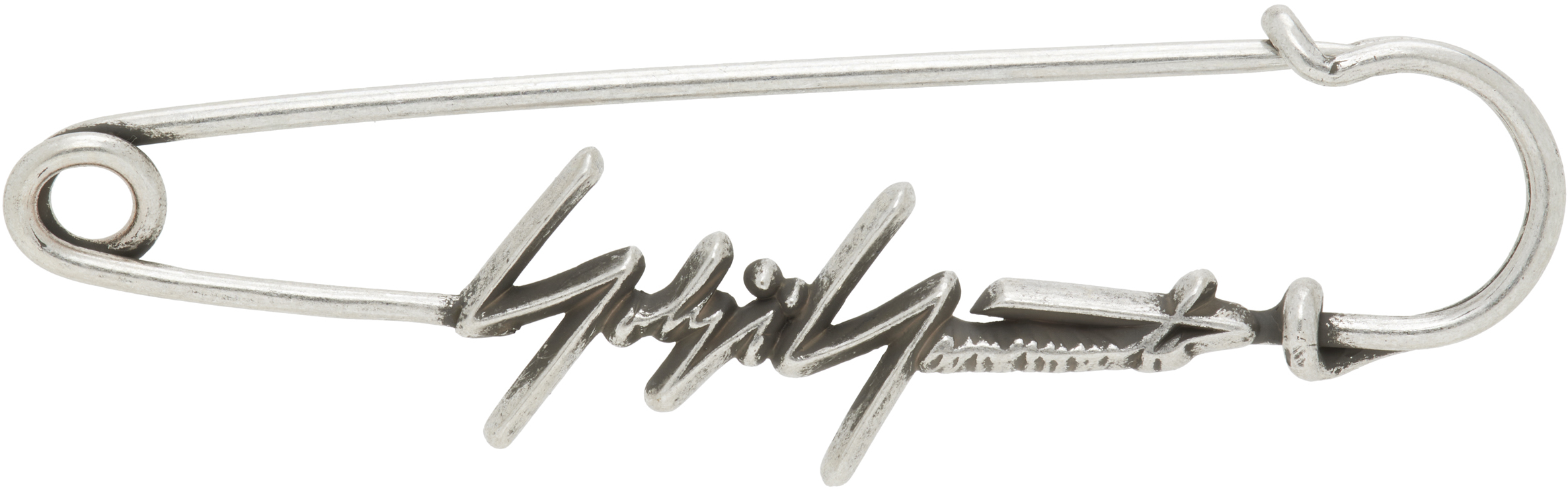 YOHJI YAMAMOTO: Silver Safety Pin Brooch | SSENSE