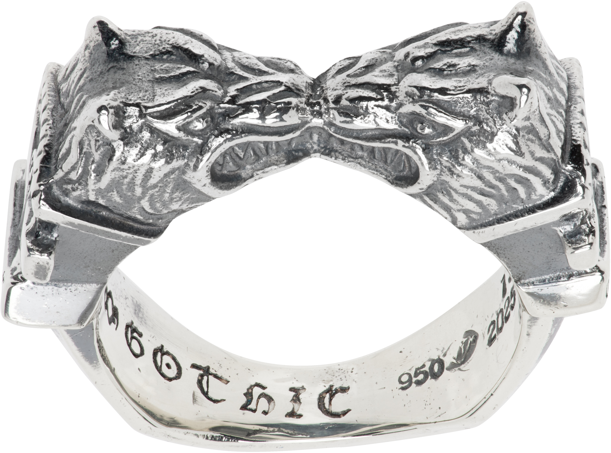 Silver Twin Wolf Dagger Ring by YOHJI YAMAMOTO on Sale