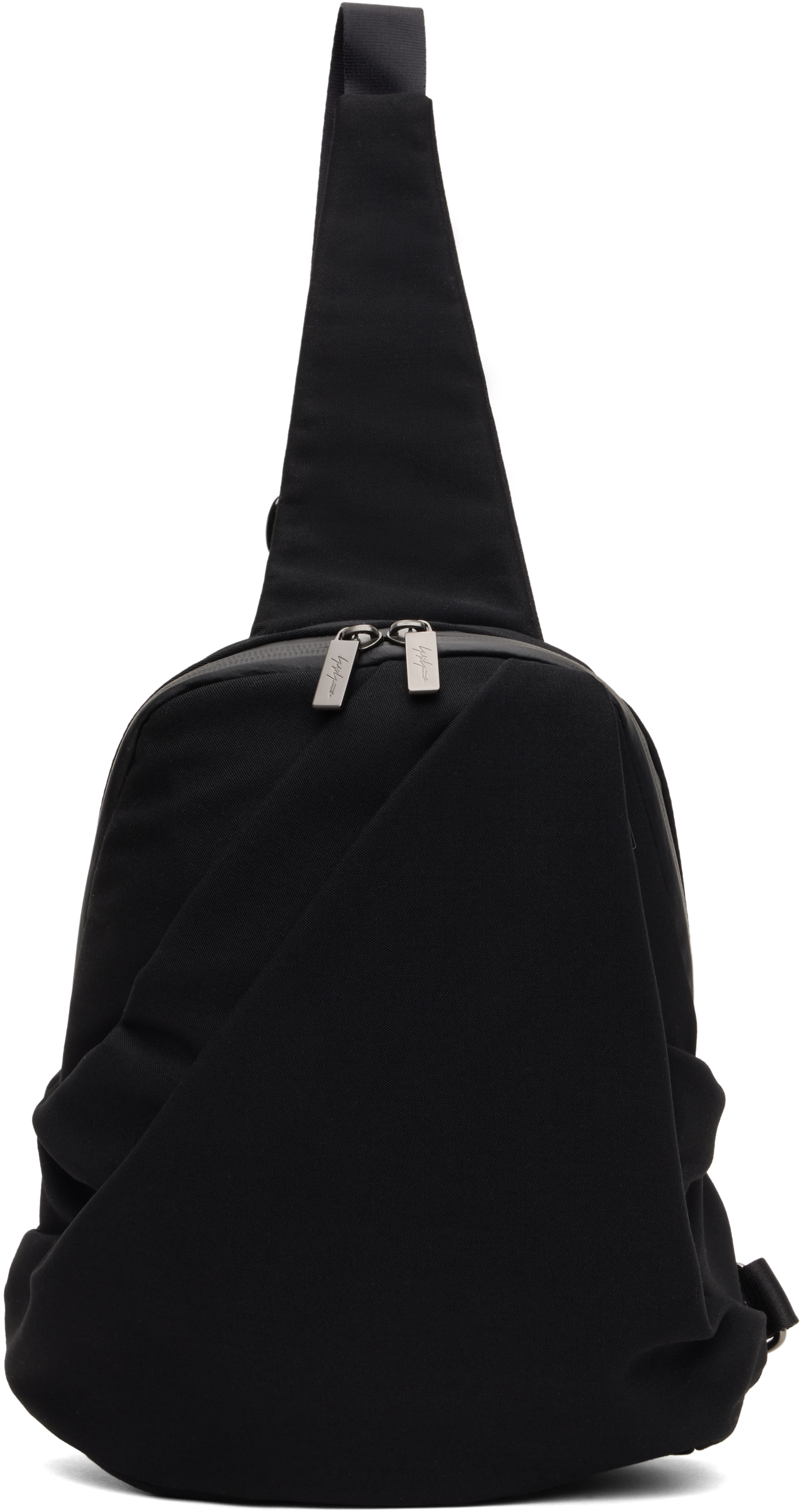 Yohji Yamamoto Black Wool Gabardine Nylon Tuck Sling Backpack