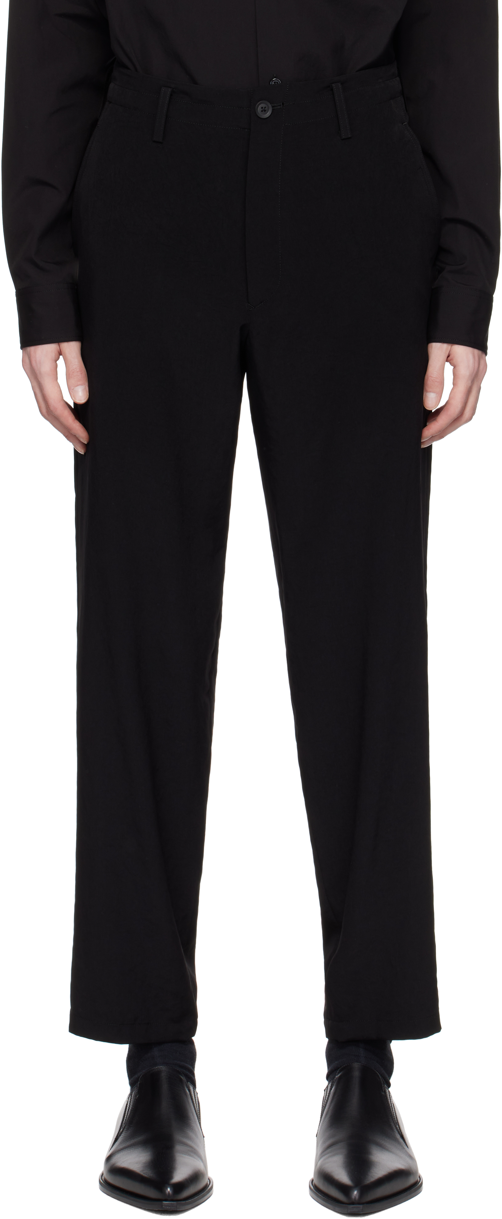 Black TA Tuxedo Slim Trousers by YOHJI YAMAMOTO on Sale