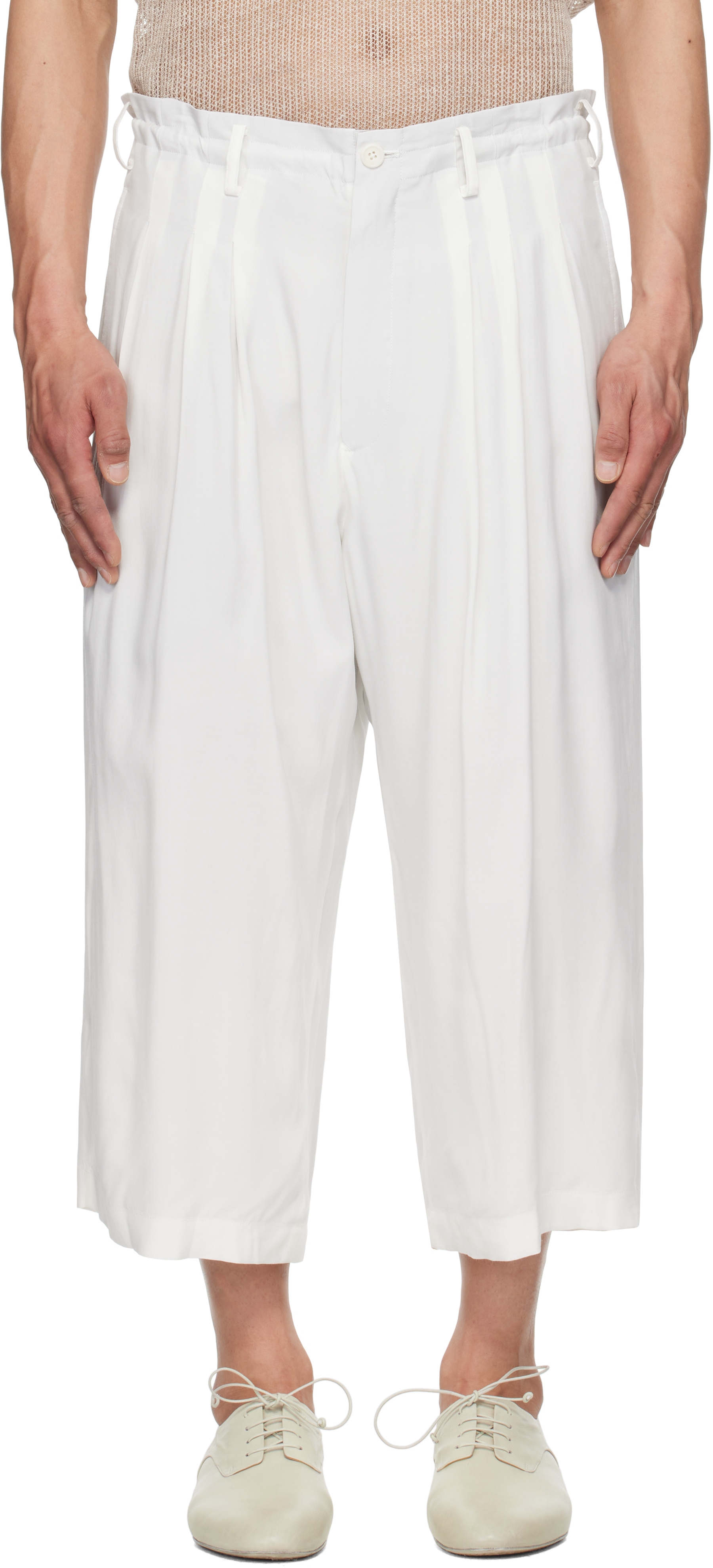 YOHJI YAMAMOTO: White RY/S Ette 6 Tucks Trousers | SSENSE