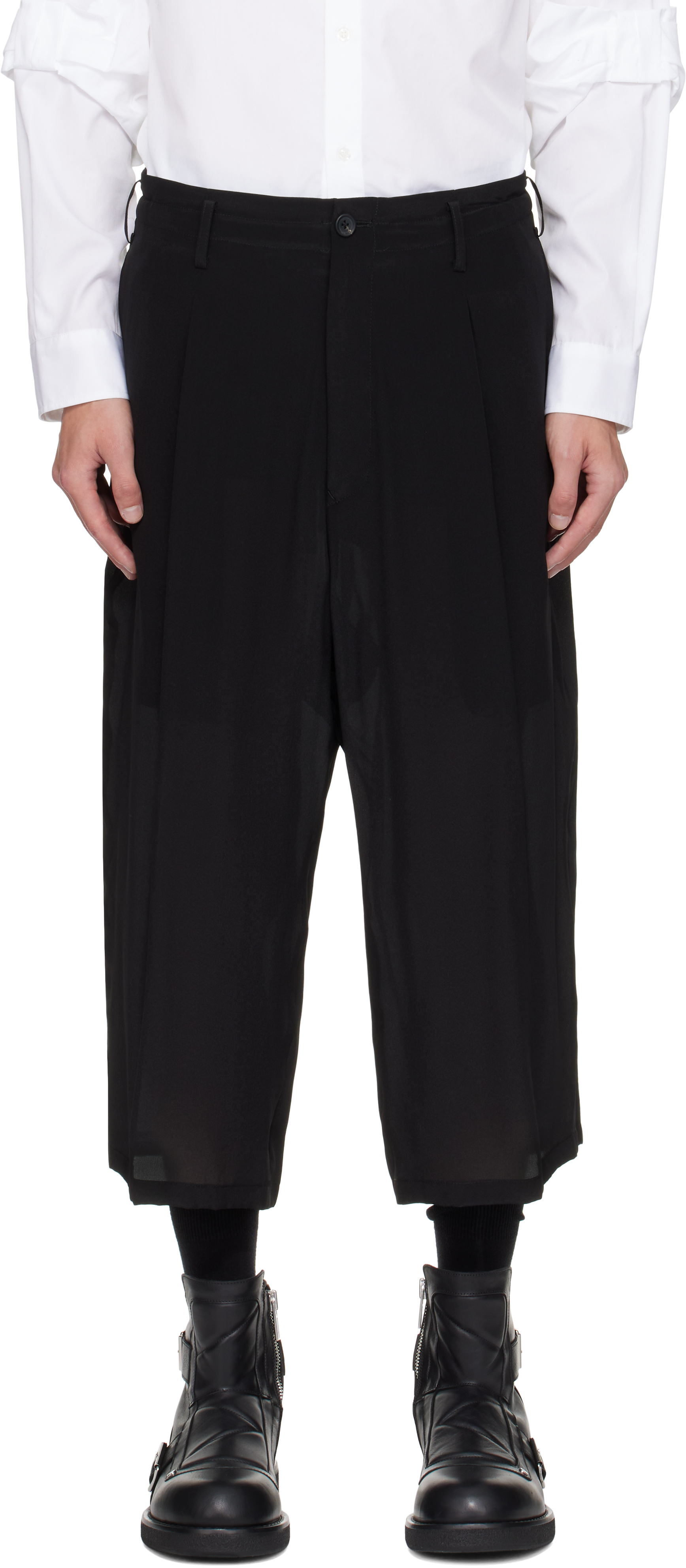 Yohji Yamamoto Black Tucked Seam Wide Trousers In Black