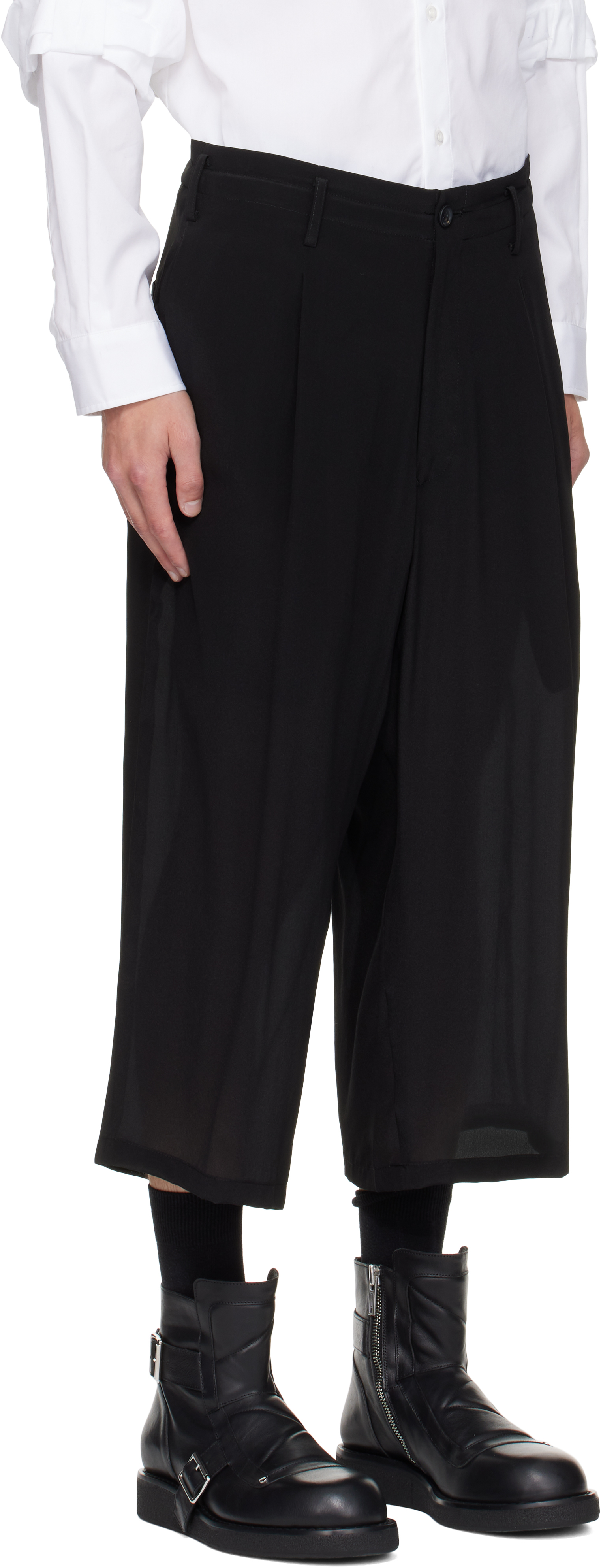 Yohji Yamamoto Black Tucked Seam Wide Trousers In Black