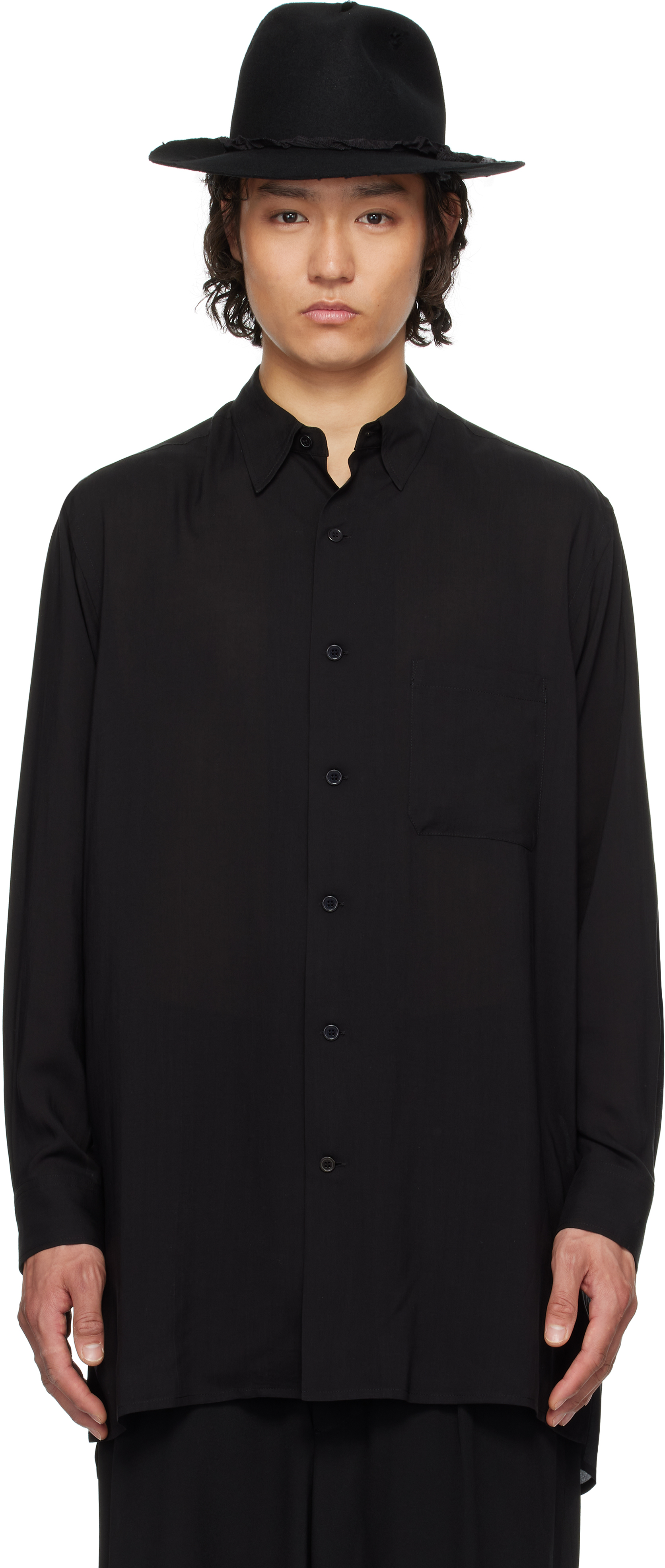 Black CM Cellulose Lawn Standard Oversize Shirt by YOHJI