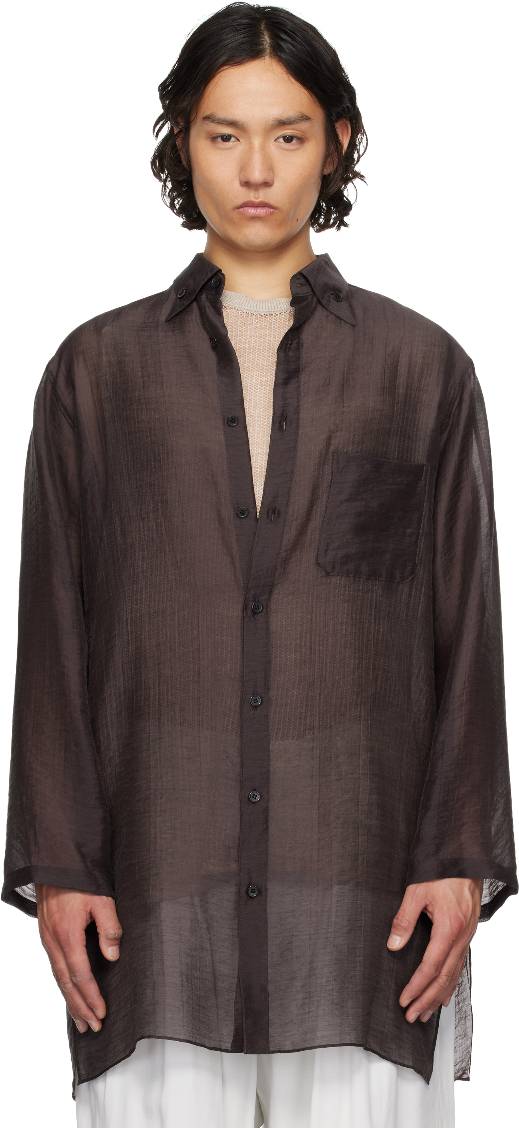 YOHJI YAMAMOTO: Brown Loop BD Shirt | SSENSE 
