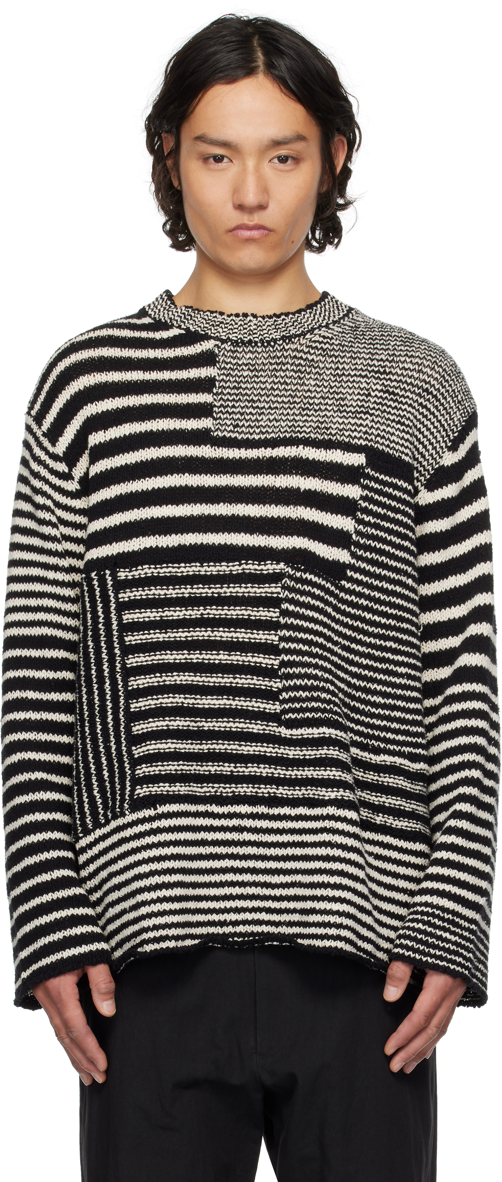 Black 
Off-White 3G1P Border Round Neck Knit Sweater