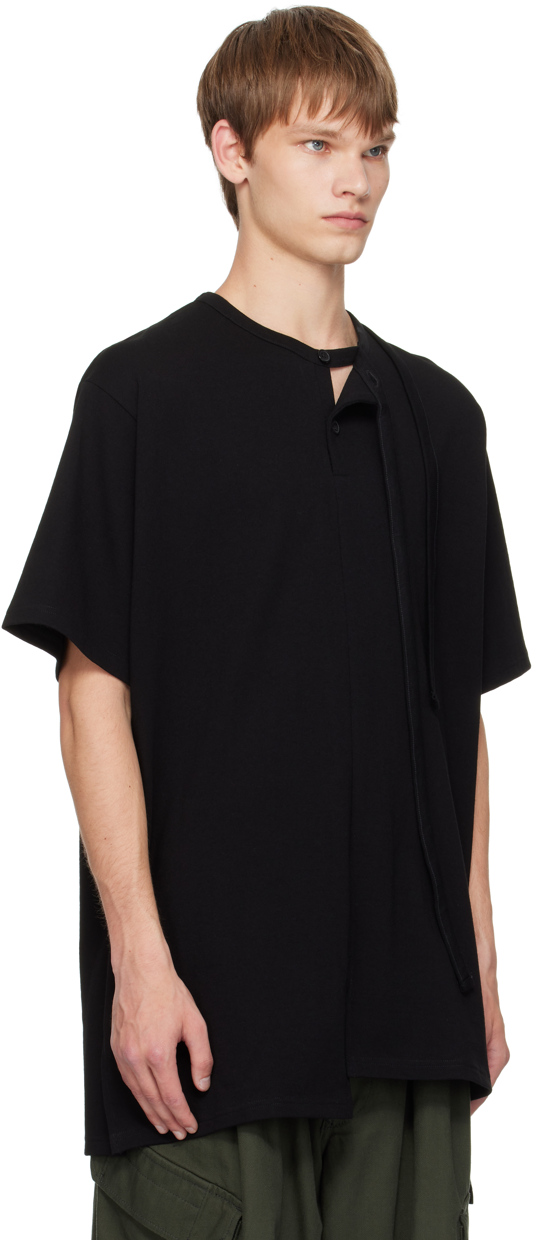 Yohji Yamamoto Black Single Jersey Binder Henley In Black