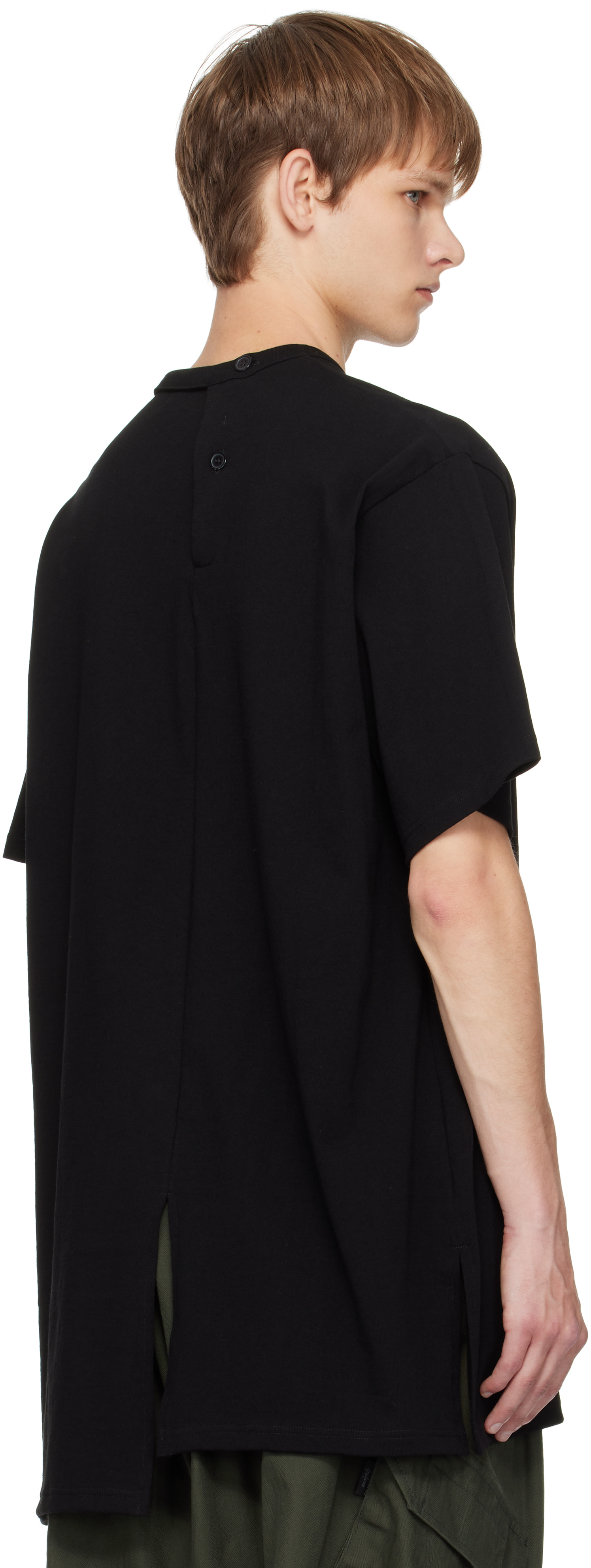 Yohji Yamamoto Black Single Jersey Binder Henley In Black