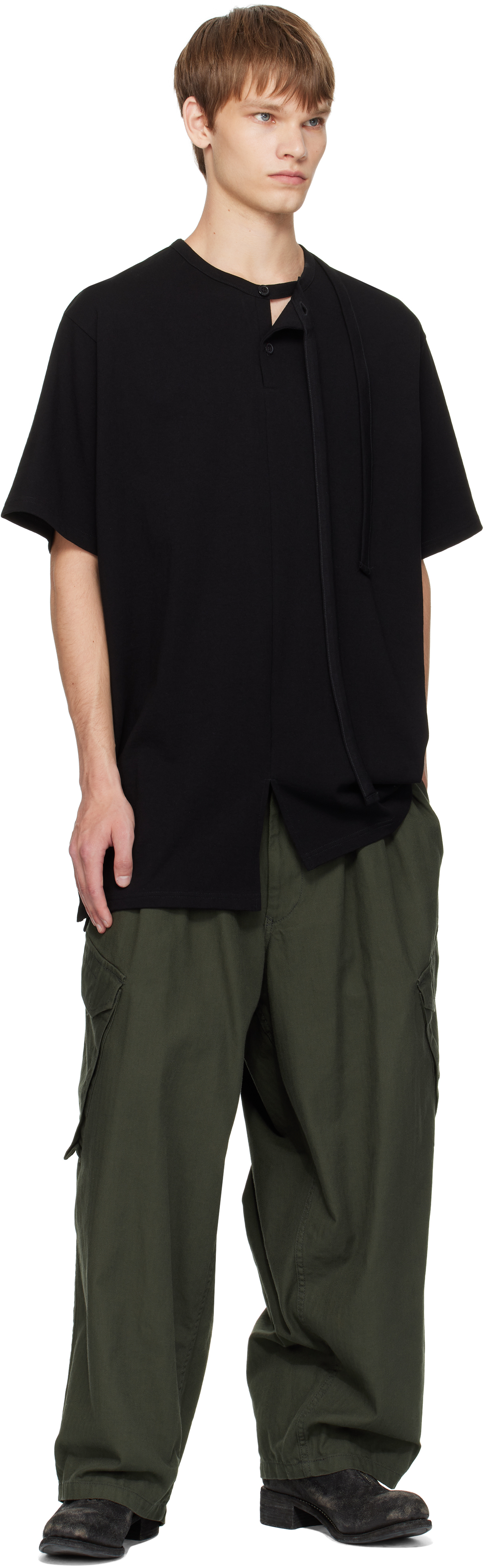 Yohji Yamamoto Black Single Jersey Binder Henley In Black