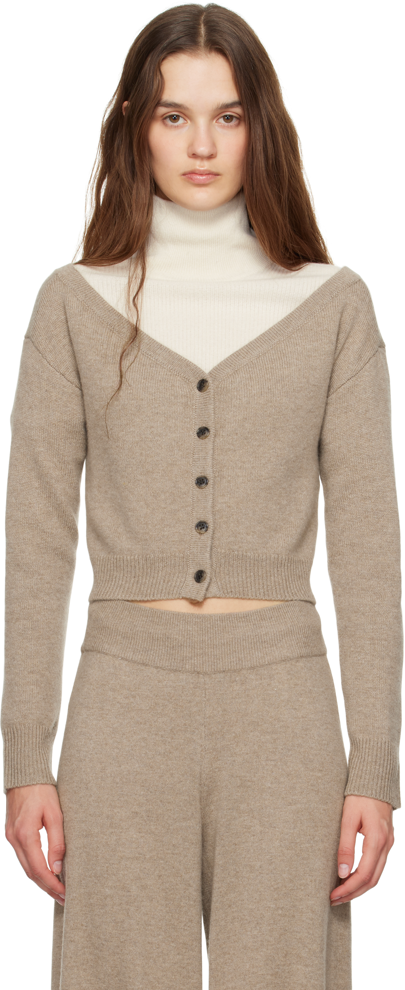 Lisa Yang Taupe Beata Cardigan In Brown