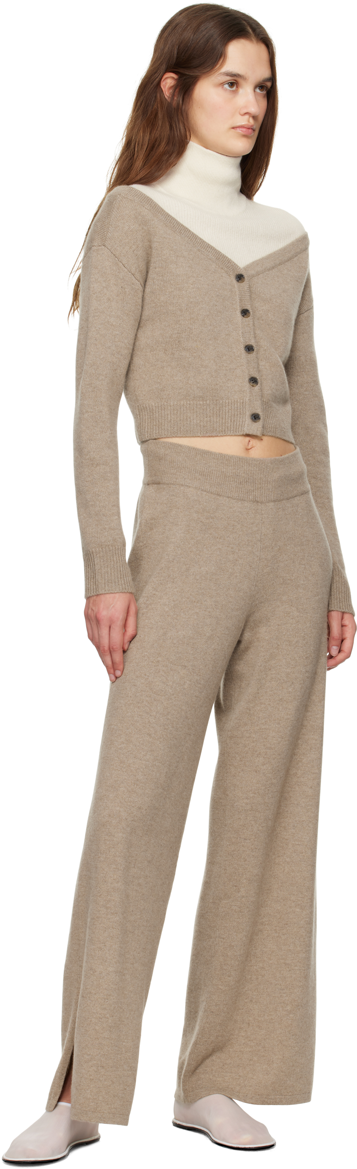 Lisa Yang Taupe Beata Cardigan In Mo Mole