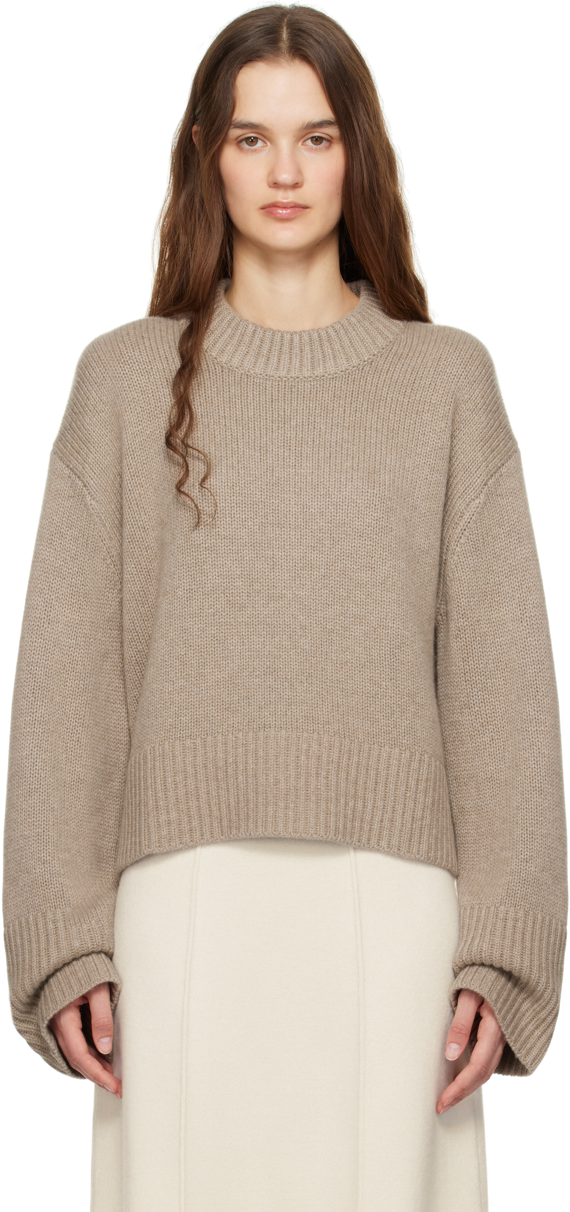 Lisa Yang Taupe Sony Sweater In Mo Mole