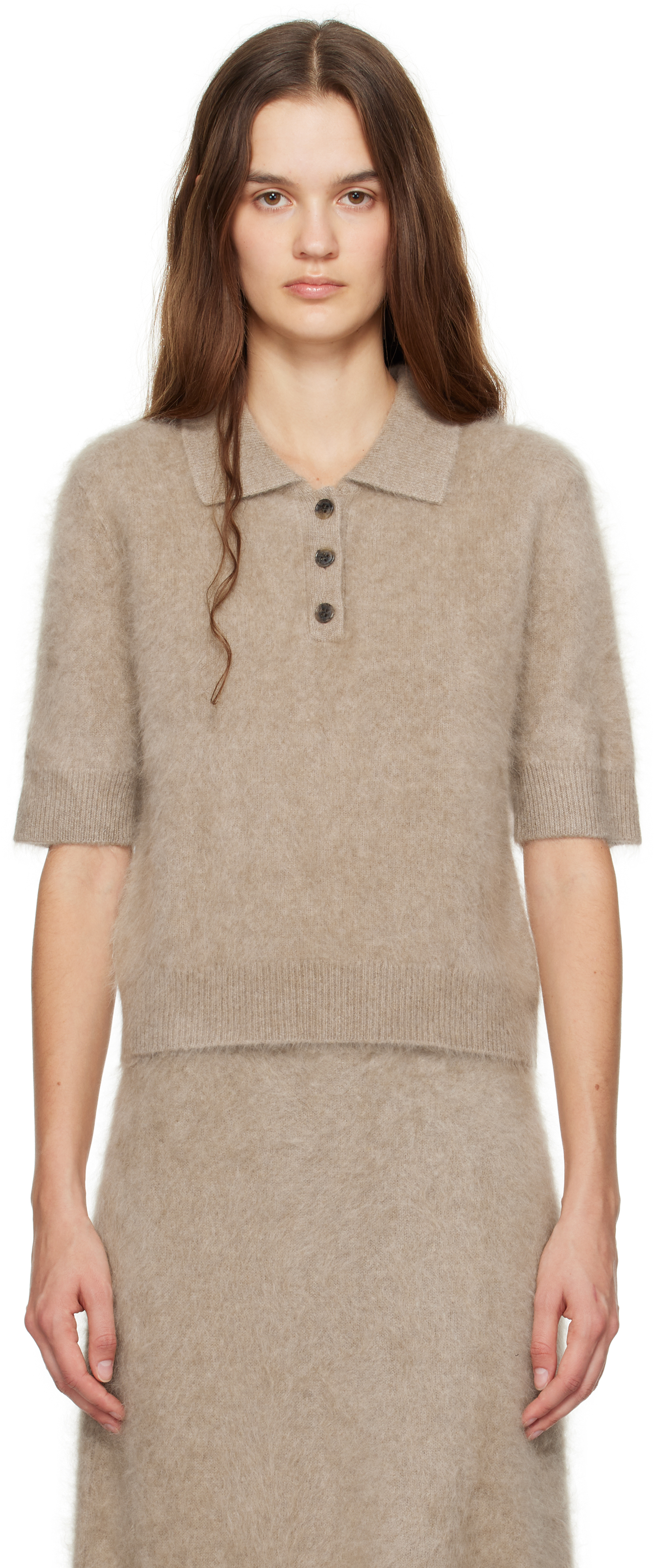 Shop Lisa Yang Taupe Carolyn Polo In Ez Mole Brushed