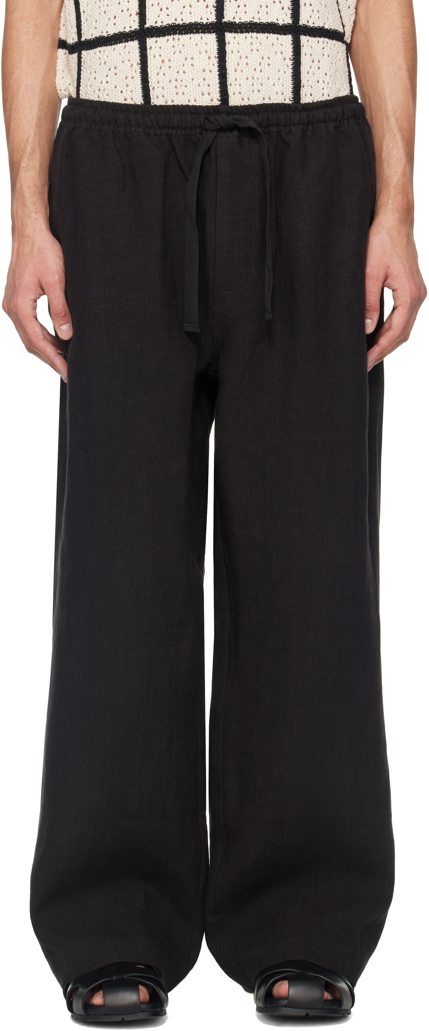 Black Wide Leg Linen Trousers