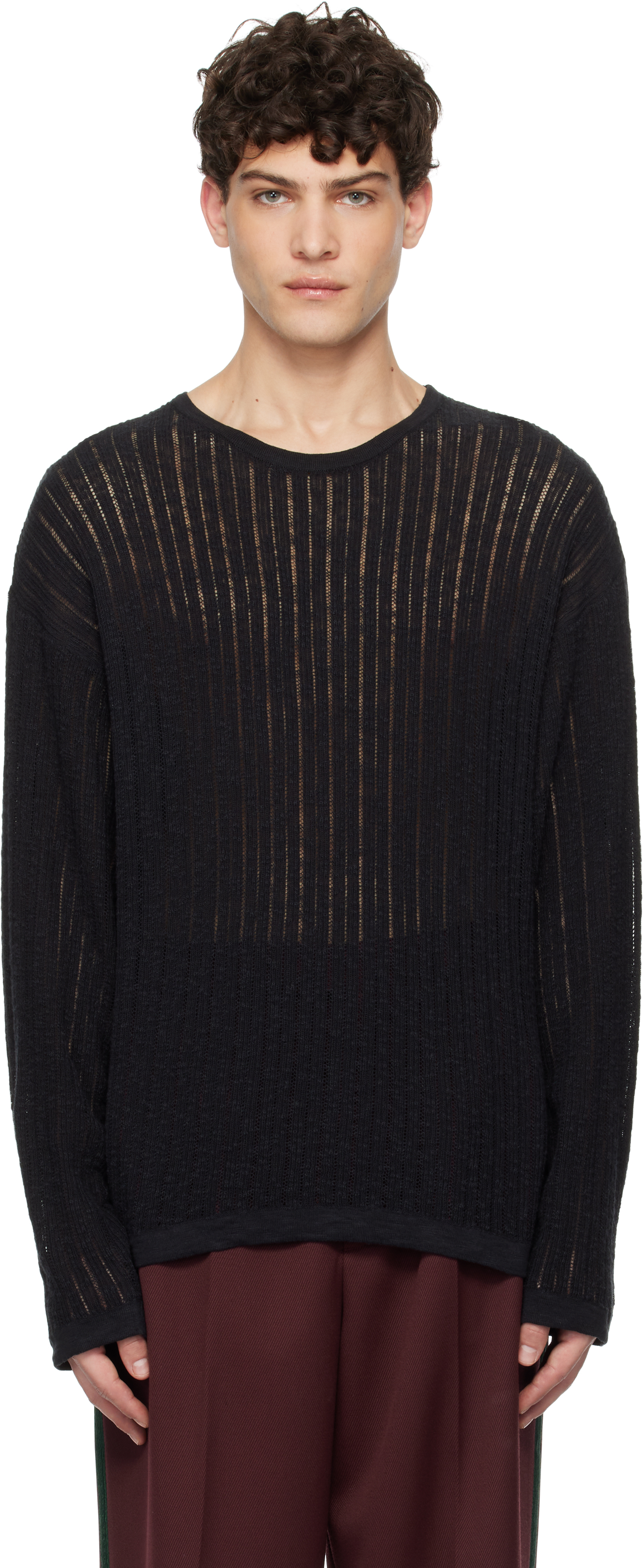 Black Pointelle Knit Sweater