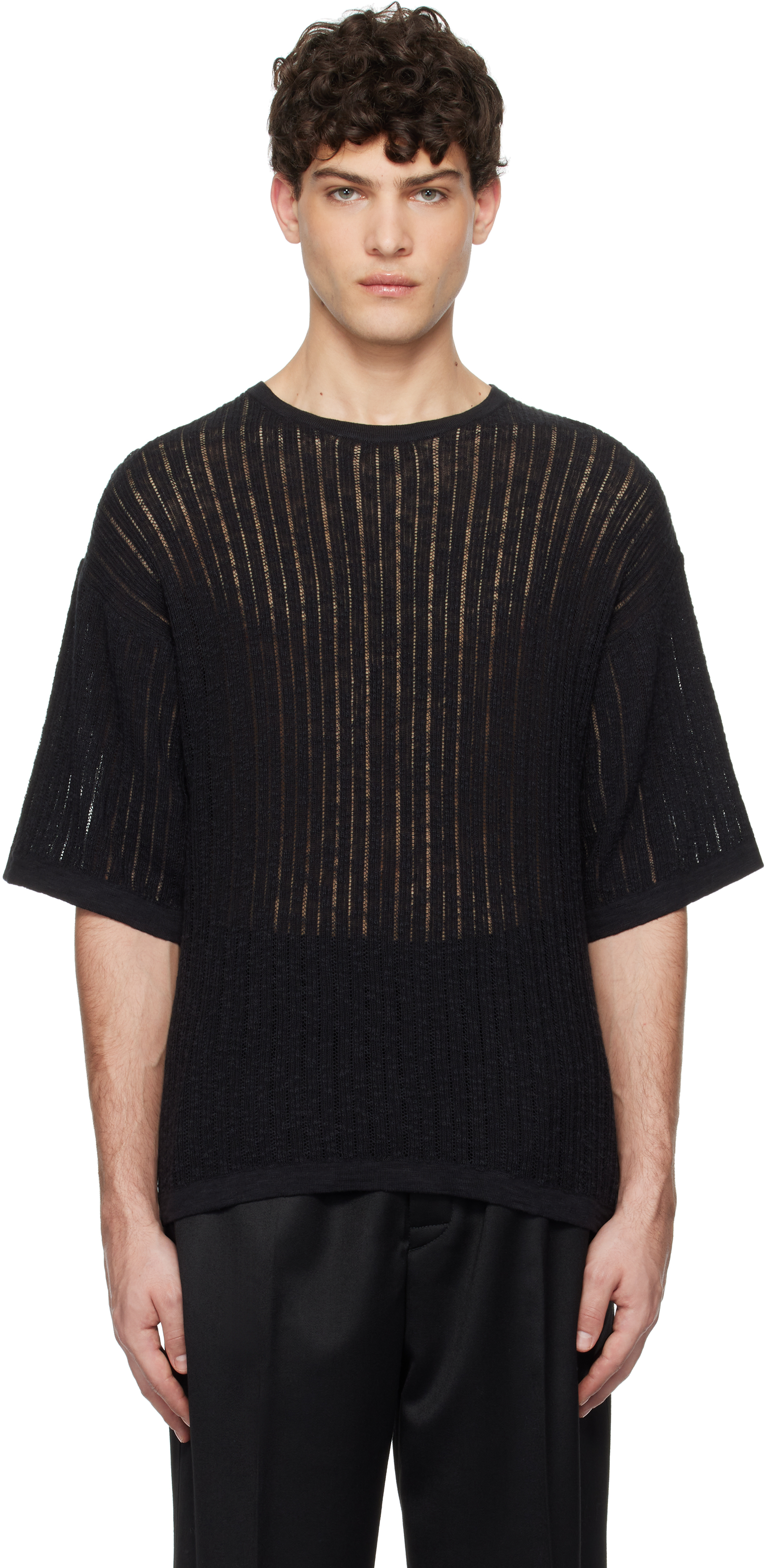 Black Pointelle Knit T-shirt