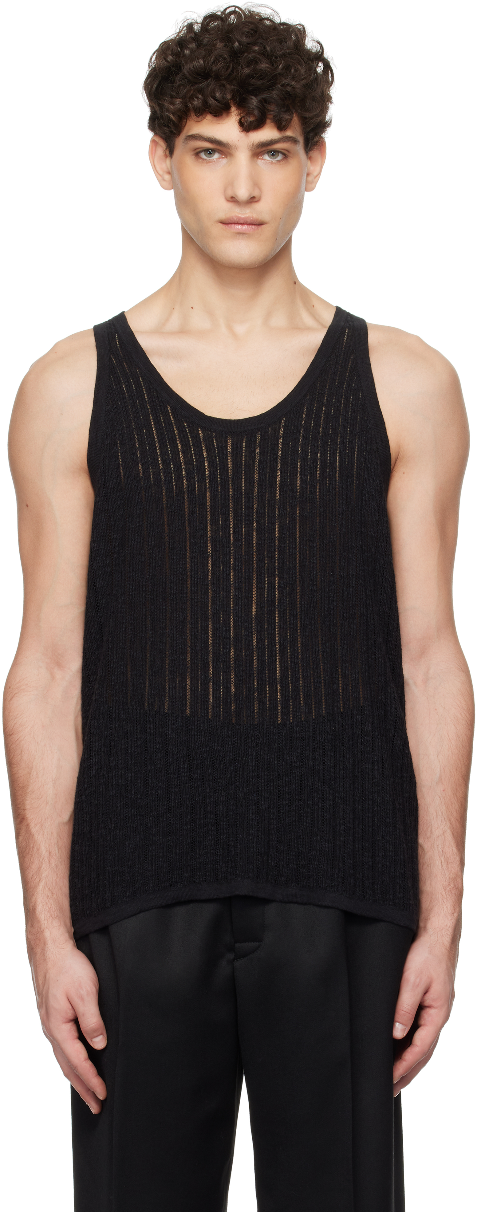 Black Pointelle Knit Tank Top