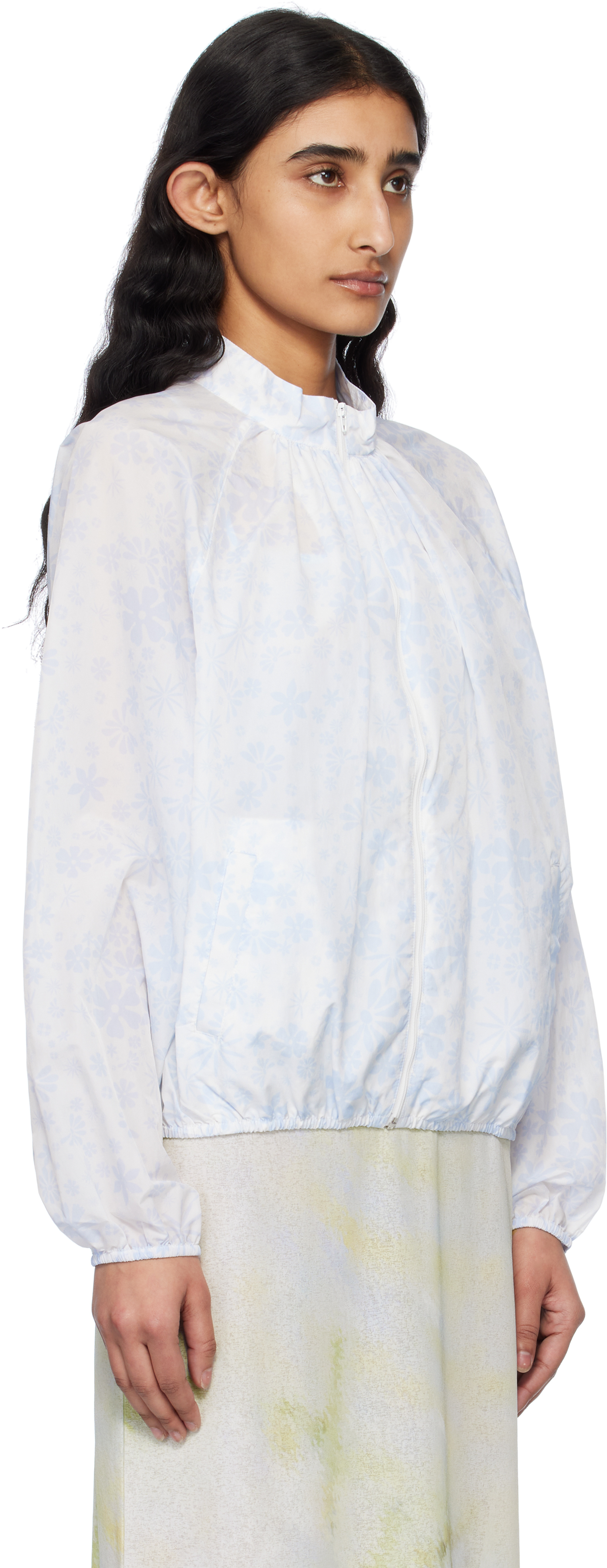 Kijun White & Blue Flower Sheer Windbreaker Jacket In Print Sky Blue
