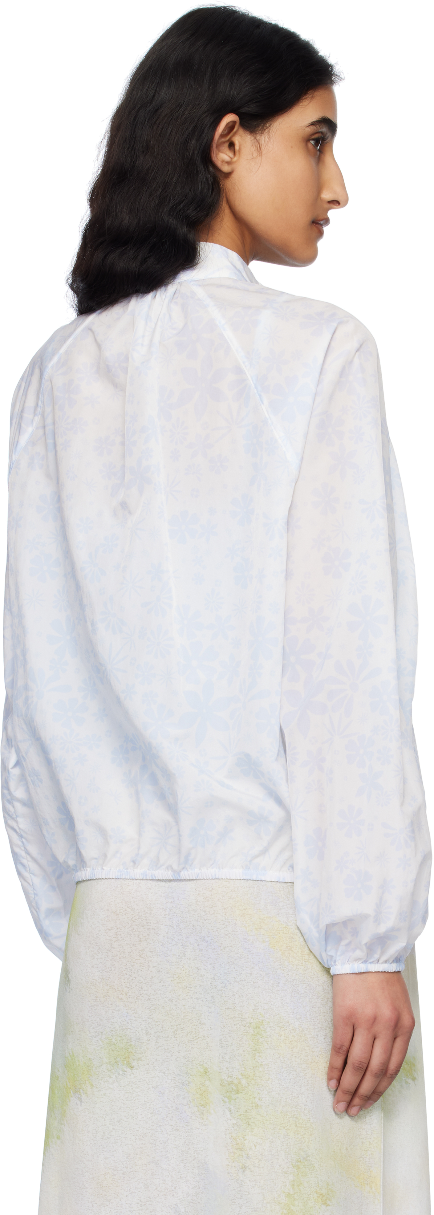 Kijun White & Blue Flower Sheer Windbreaker Jacket In Print Sky Blue