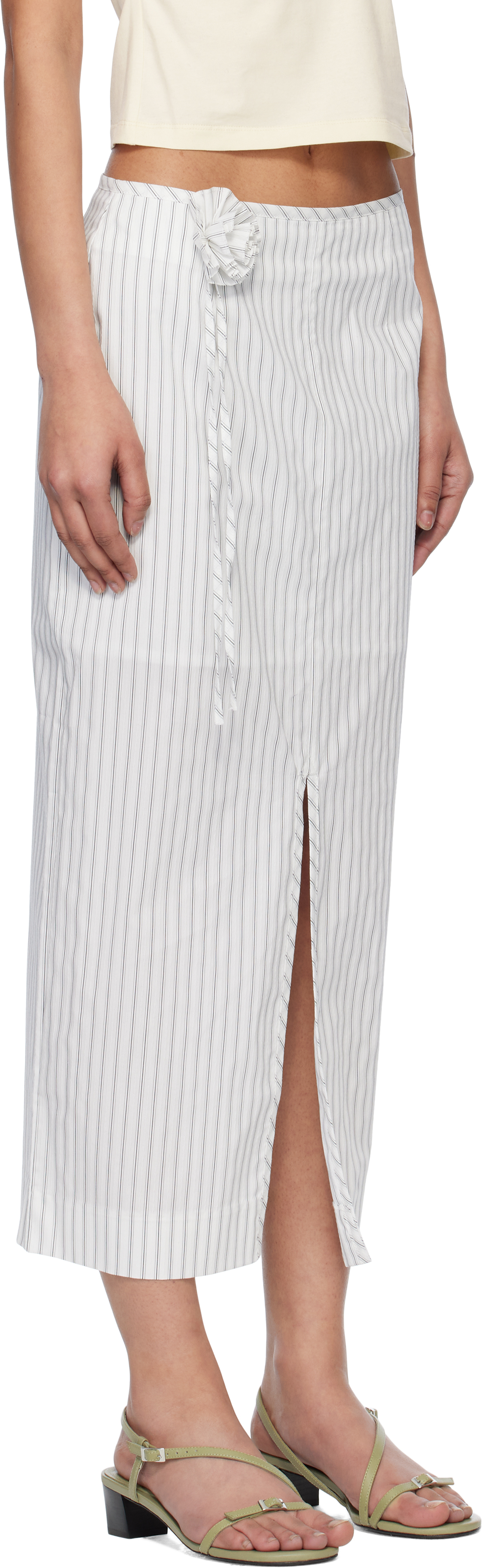 Kijun White Stripe Corsage Maxi Skirt In Off-white Stripe