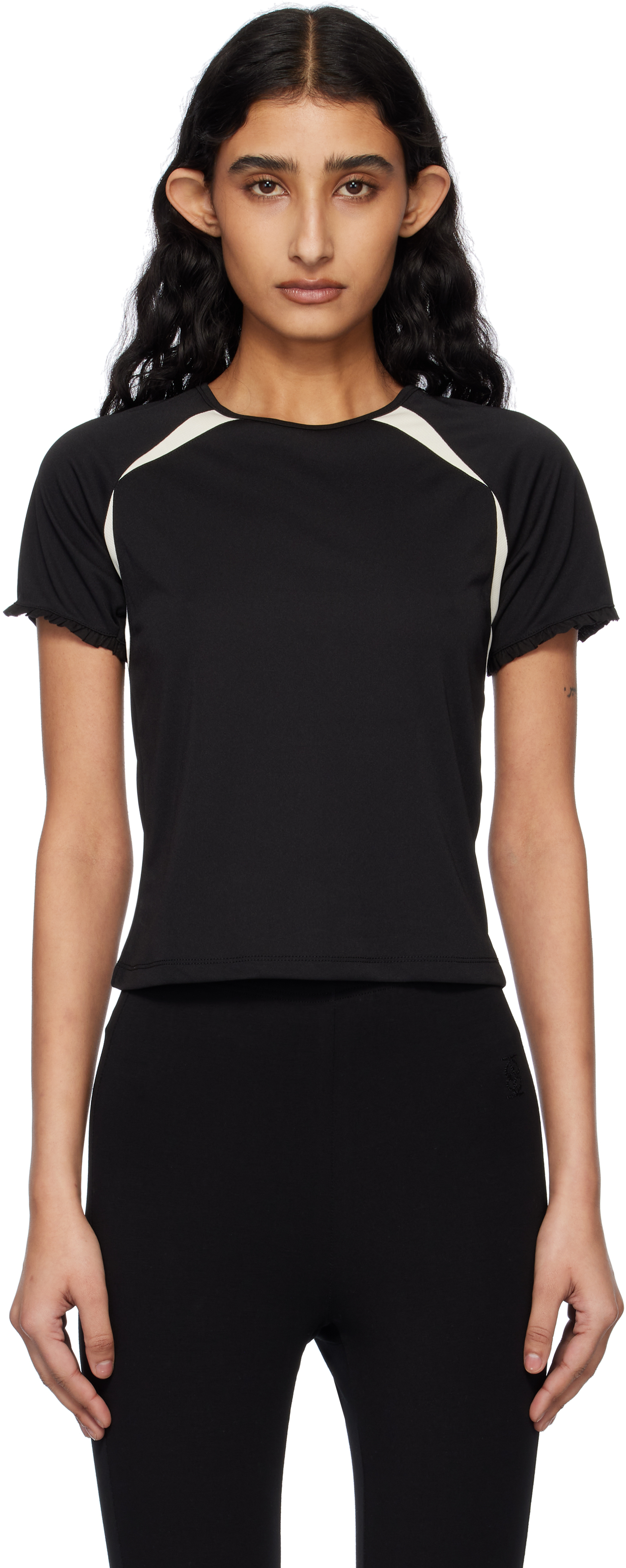tシャツ Kijun/キジュン/Frill Backless Top レディース Kijun: Black Frill Backless T-shirt | SSENSE 日本