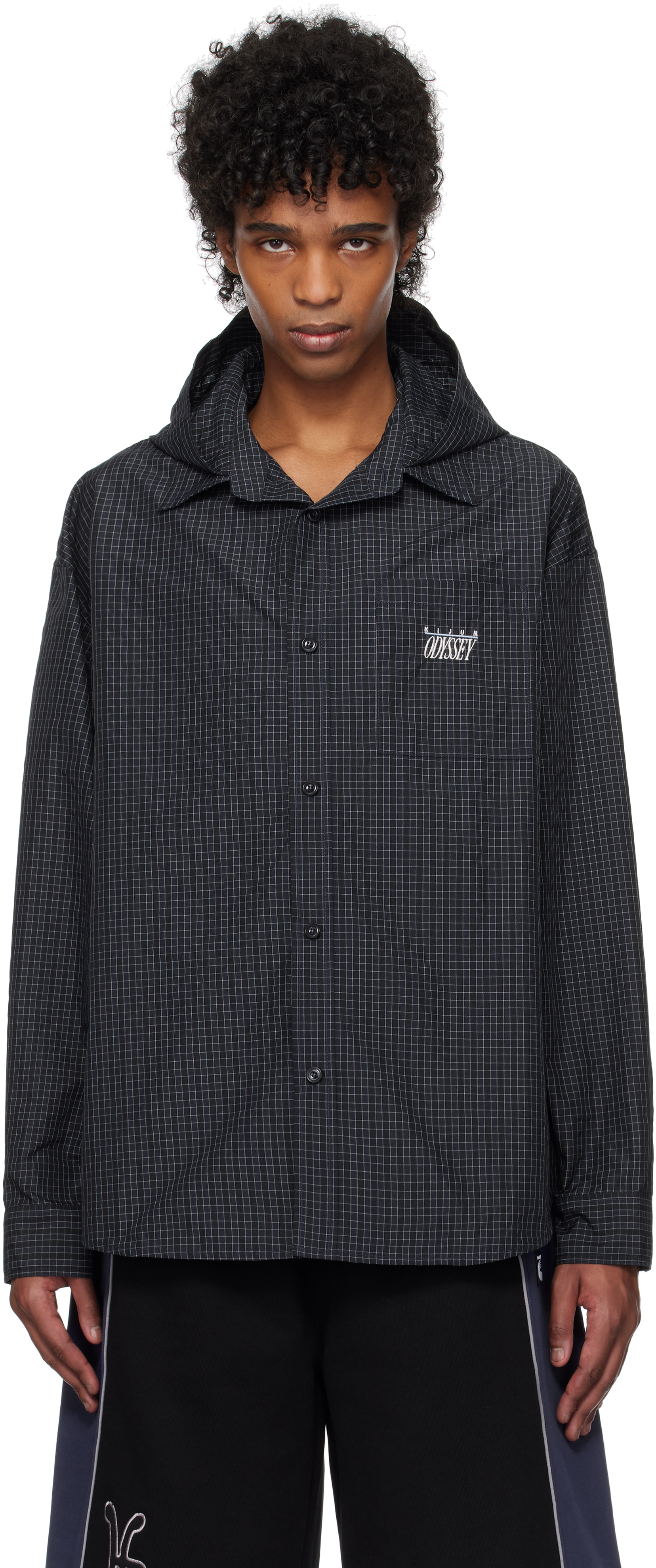 Navy 
Black Check Hoodie Shirt