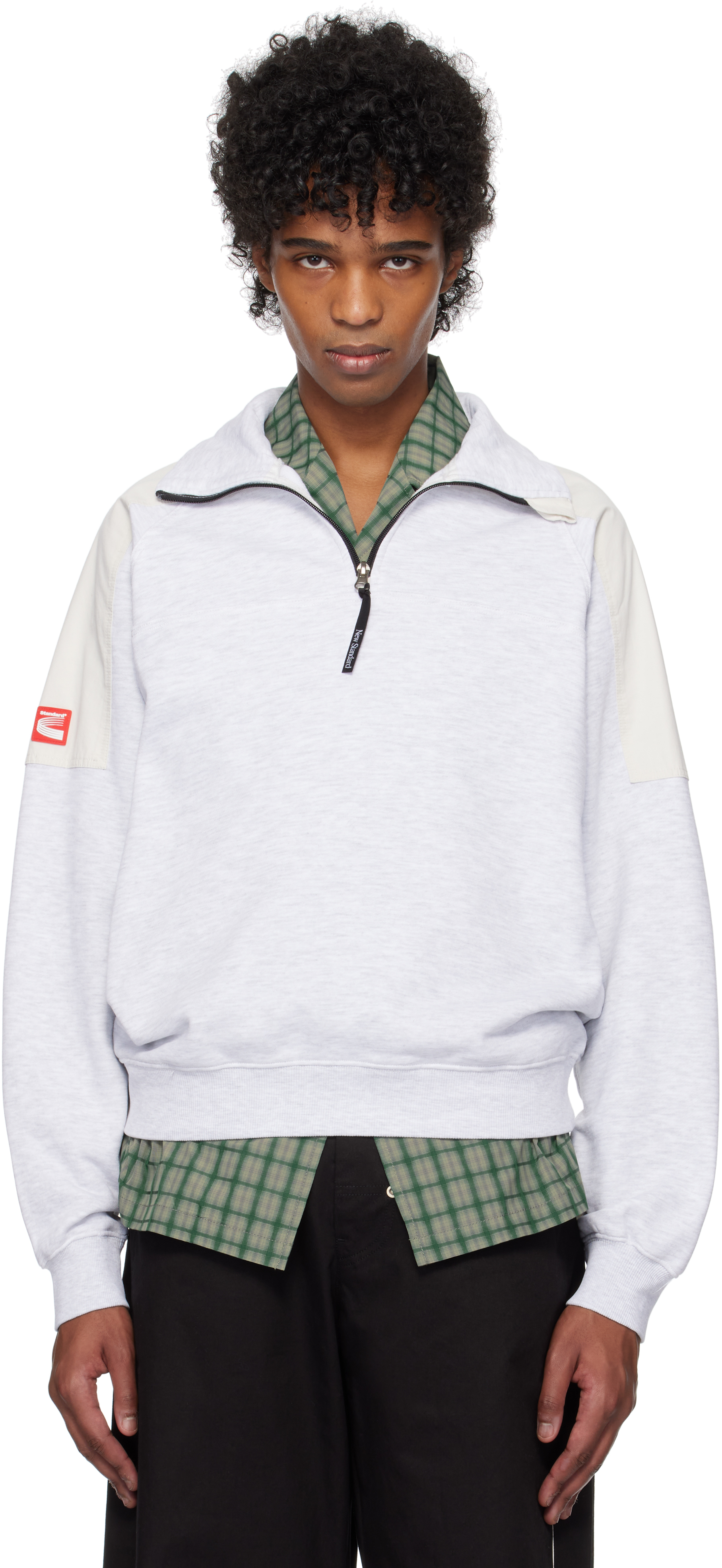 Gray 
Beige Half Zip-Up Sweatshirt