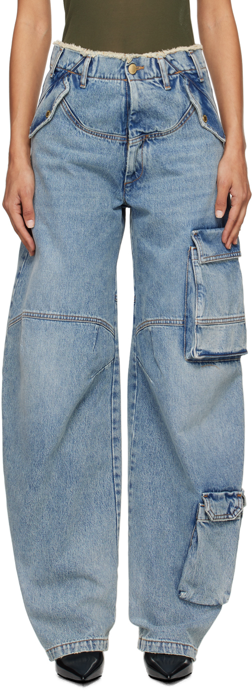 Blue Rosalind Barrel Leg Cargo Jeans