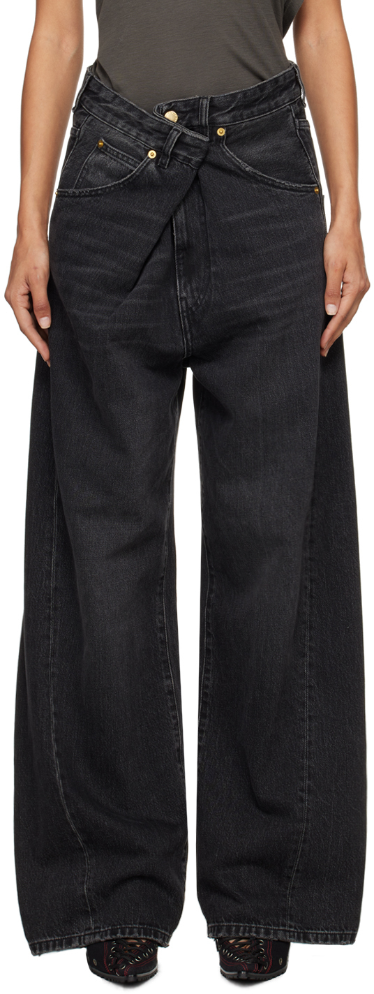 Shop Darkpark Black Ines Fold Over Jeans In Used Black