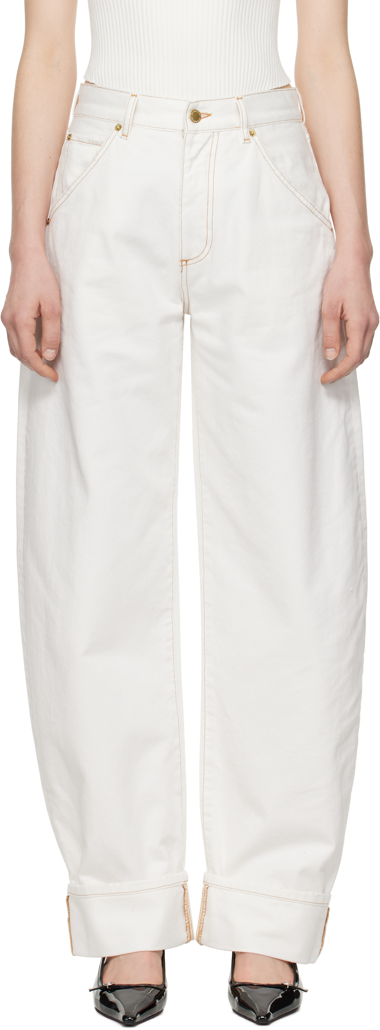 ボトムスその他 DARKPARK Khris white balloon jeans White Khris Barrel Leg Denim Jeans by DARKPARK on Sale
