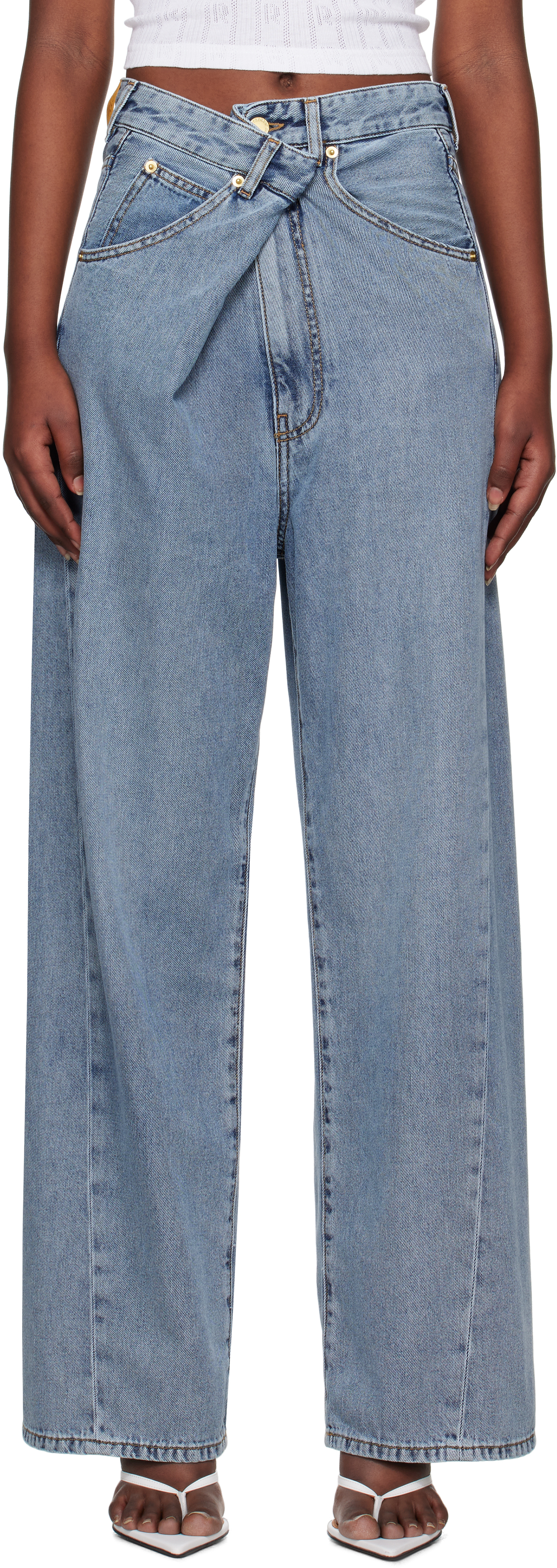 Shop Darkpark Blue Ines Fold Over Jeans In San Fran Blue