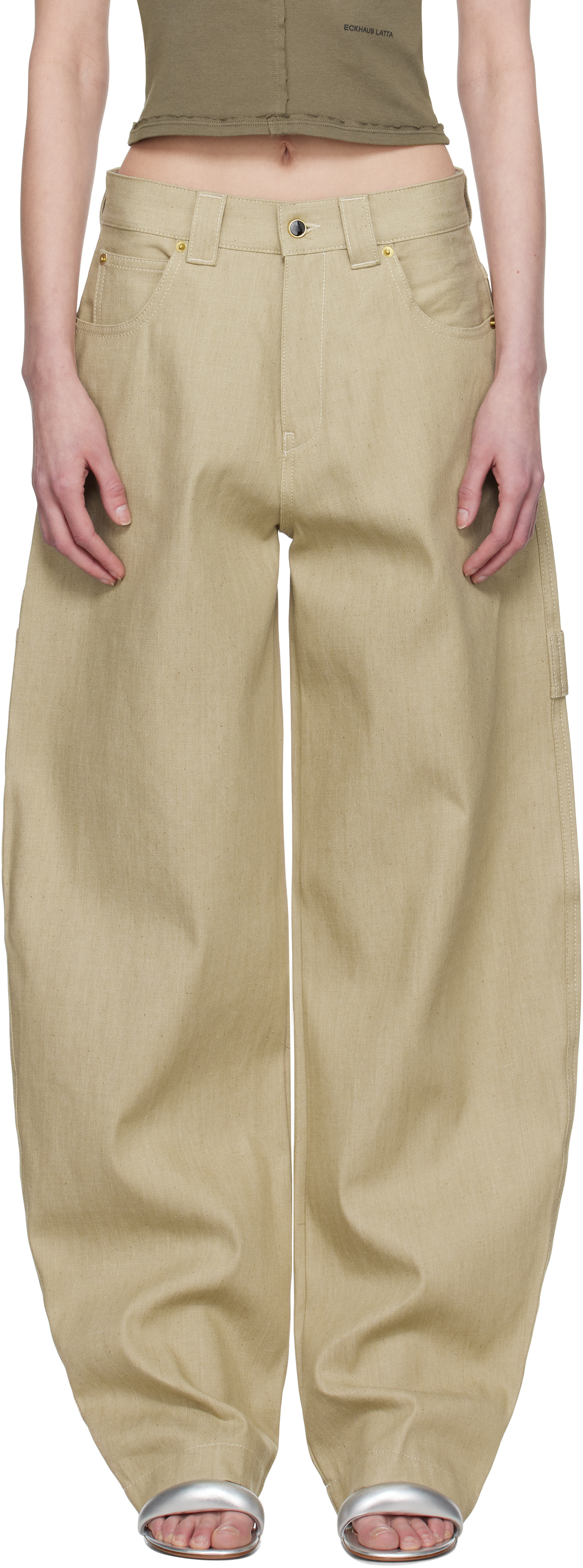 Beige Audrey Barrel Leg Carpenter Jeans