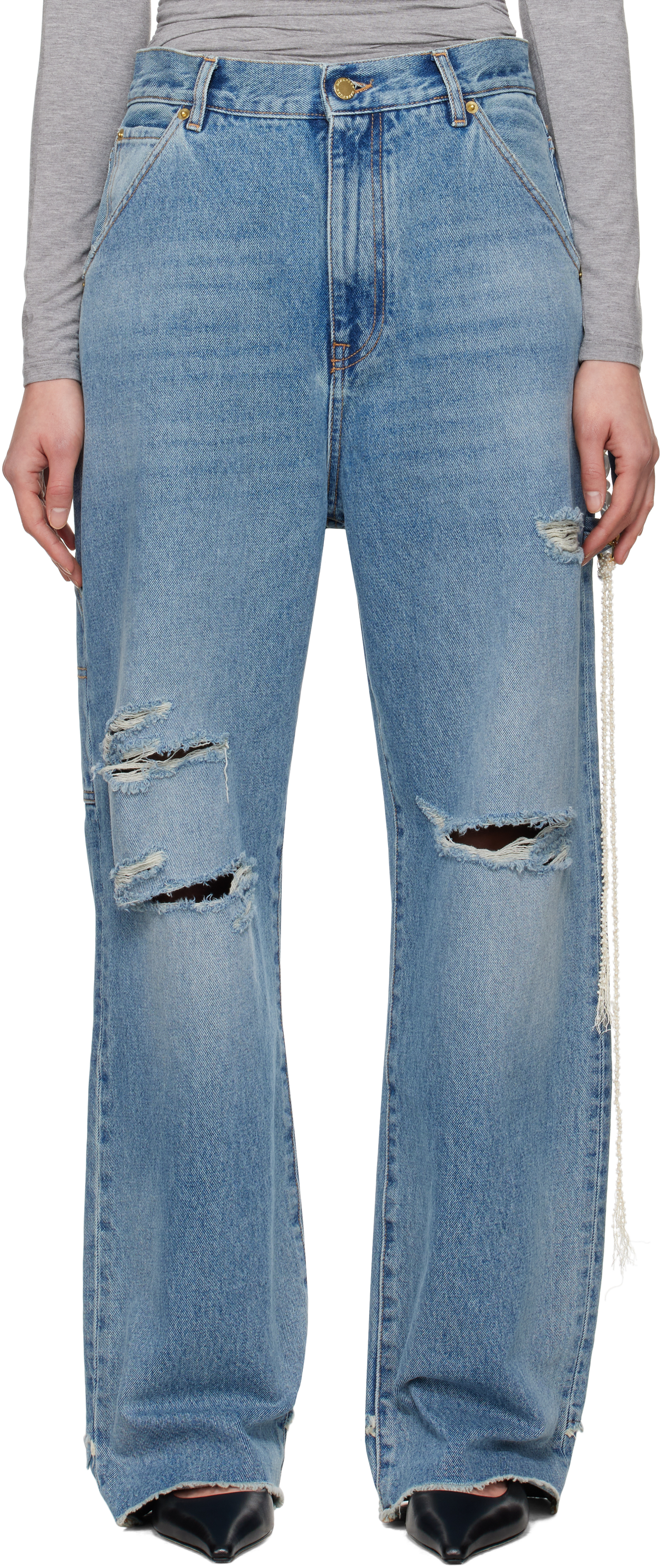 Blue Lisa Chain Adorned Loose Fit Carpenter Jeans