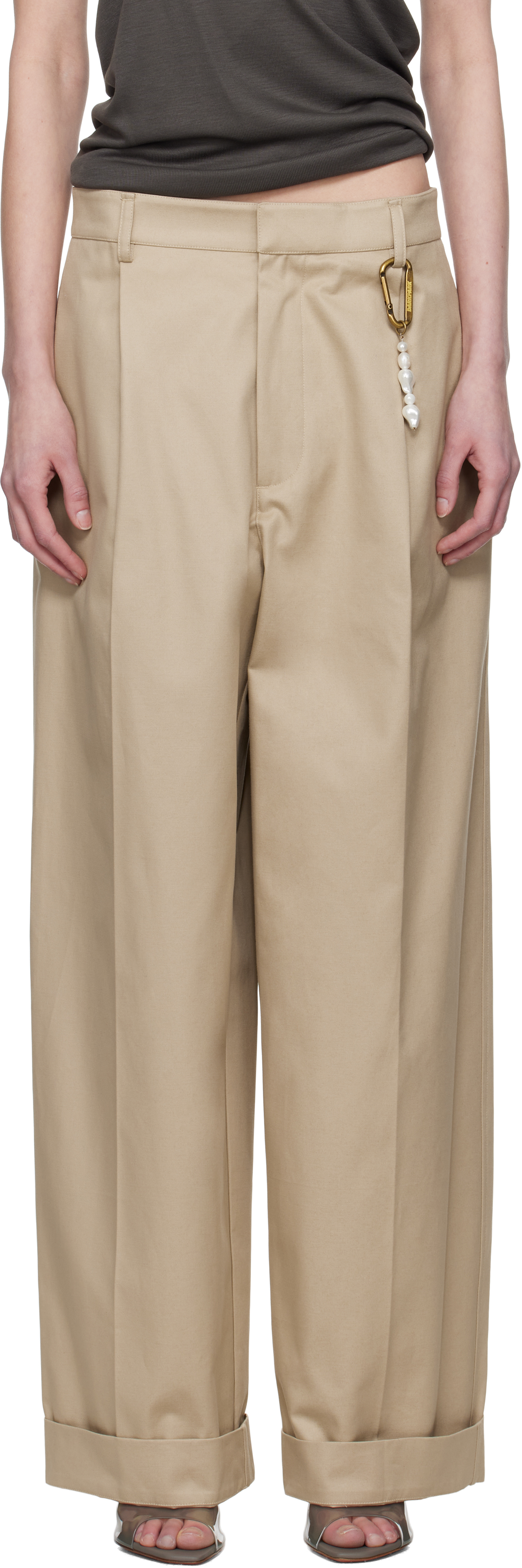 Beige Danielle Wide Leg Trousers