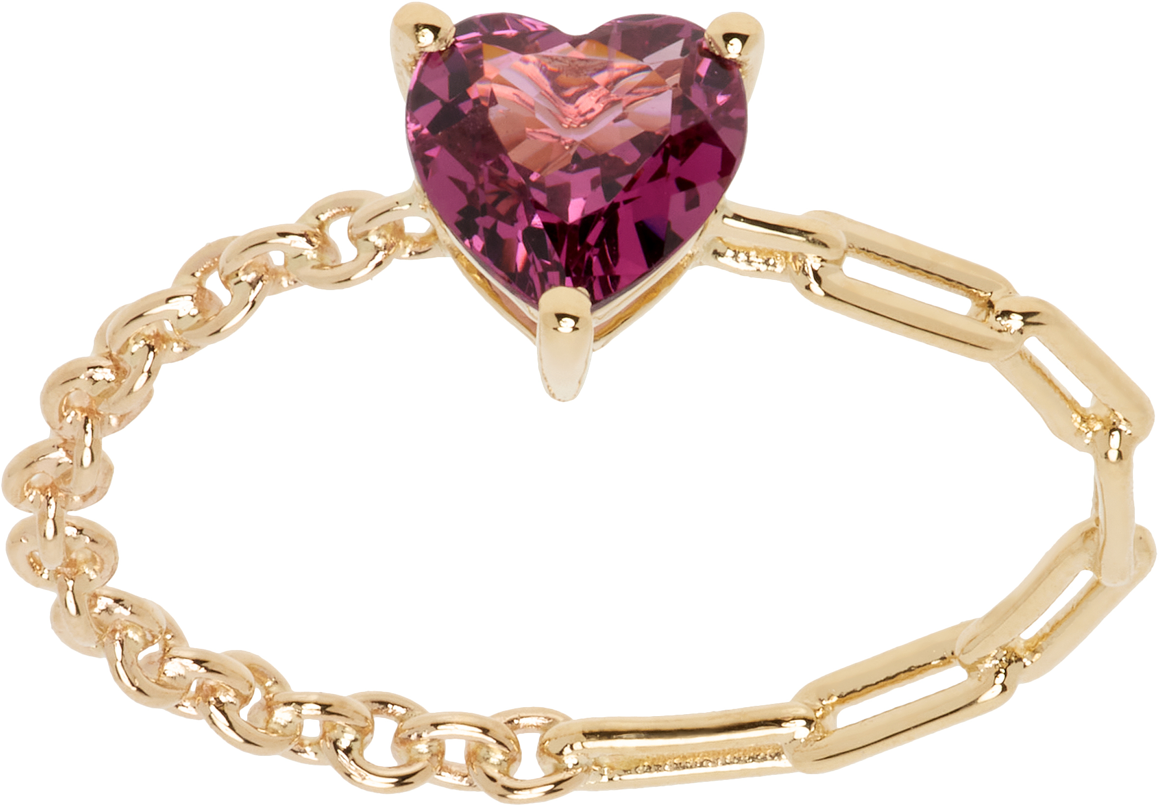 Shop Yvonne Léon Gold & Pink Solitaire Heart Ring In Yellow Gold