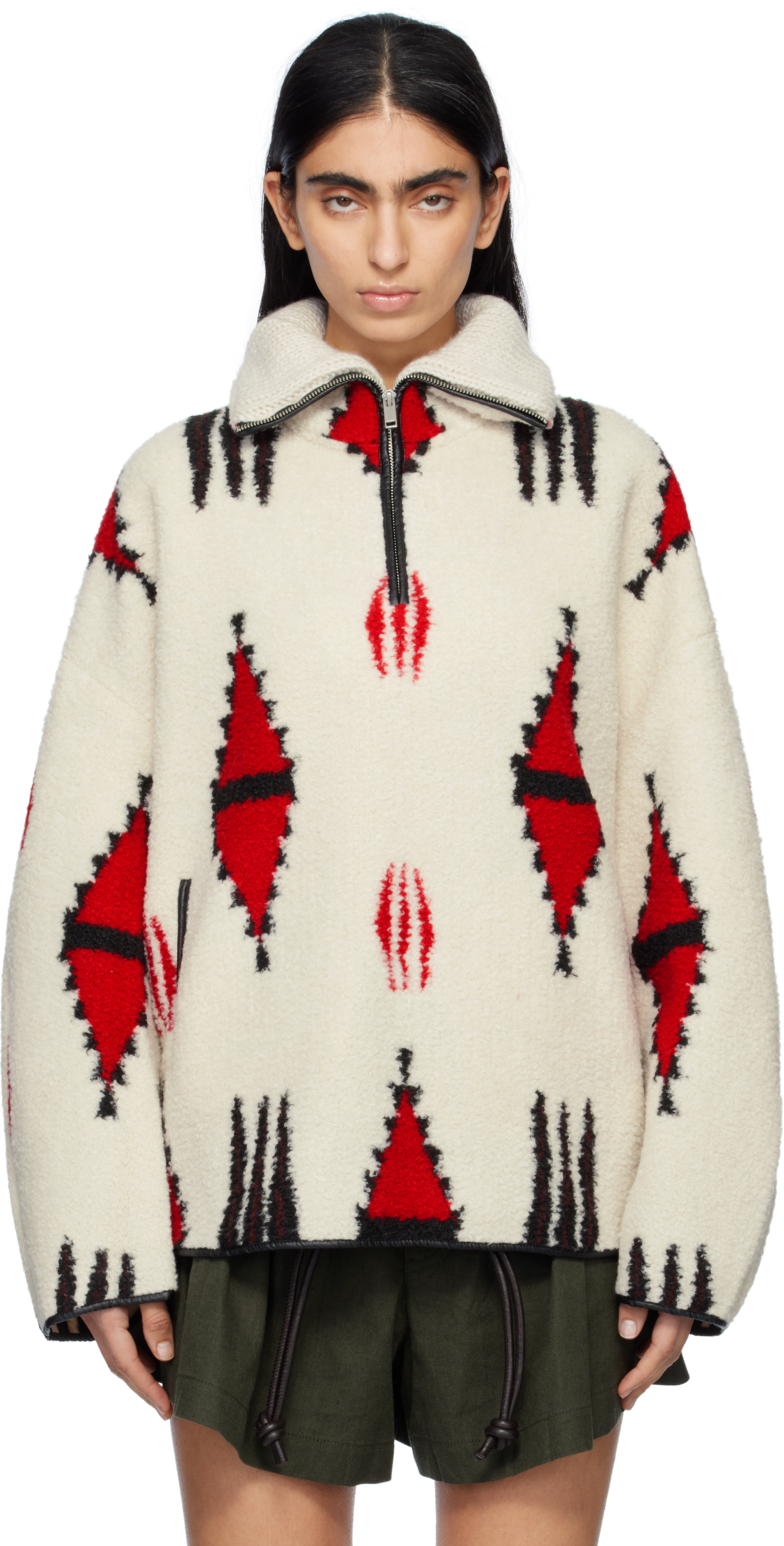 Isabel Marant Étoile Womens Ecru Red Graphic-print Relaxed-fit Fleece Jumper In Ecru/red