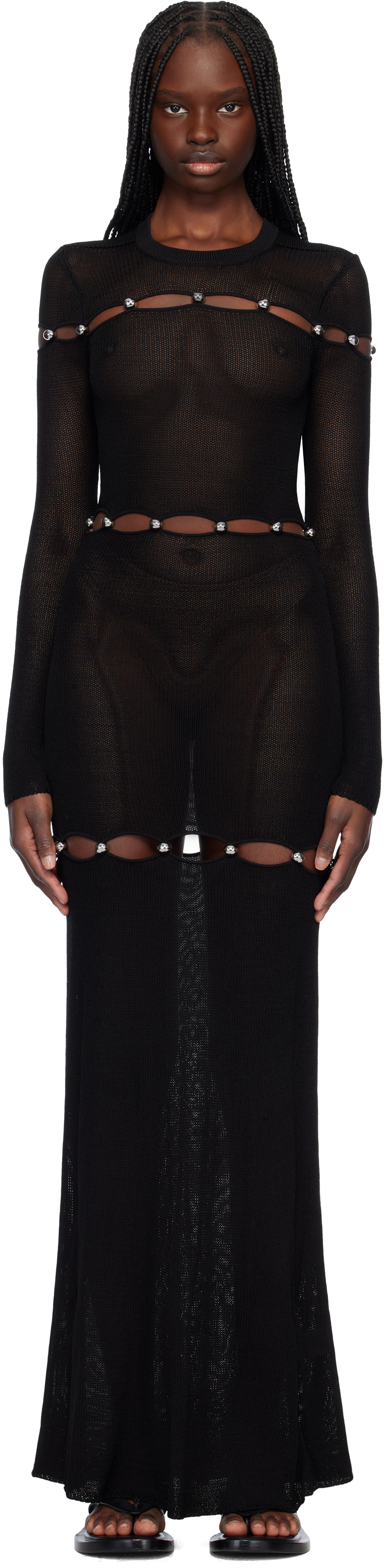 【関税込み】Isabel Marant ブラック Elmire マキシドレス ISABEL MARANT Elmire embellished cutout knitted maxi dress
