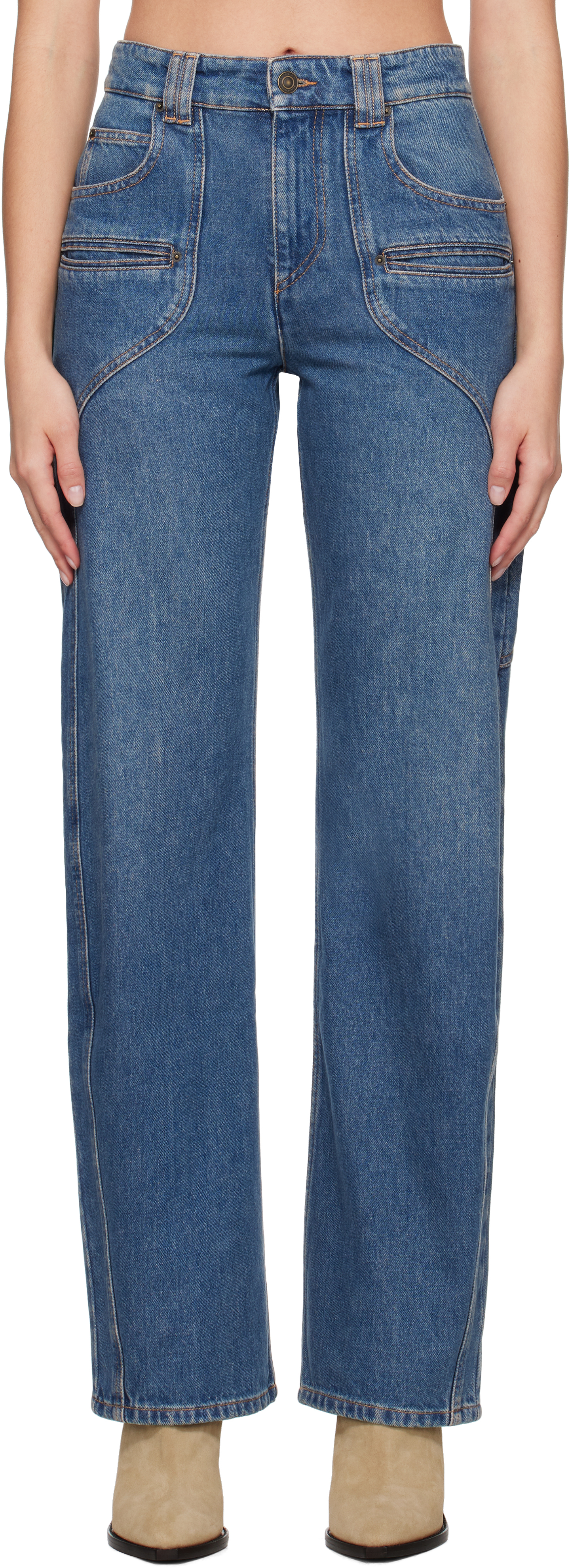 デニム・ジーパン ISABEL MARANT 'Betiane' jeans Beige Isabel Marant Betiane Yoked Wide-Leg Denim Jeans - Bergdorf
