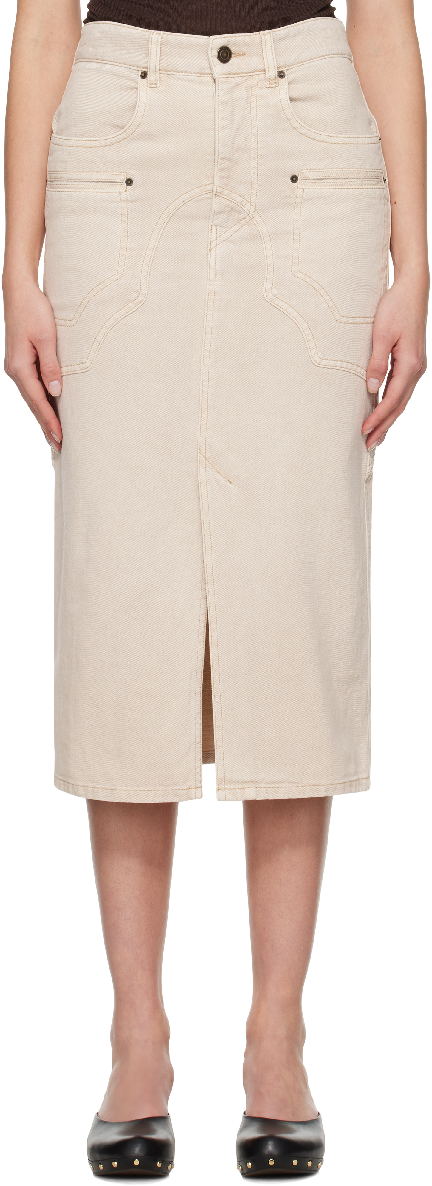 Beige Britt Denim Midi Skirt