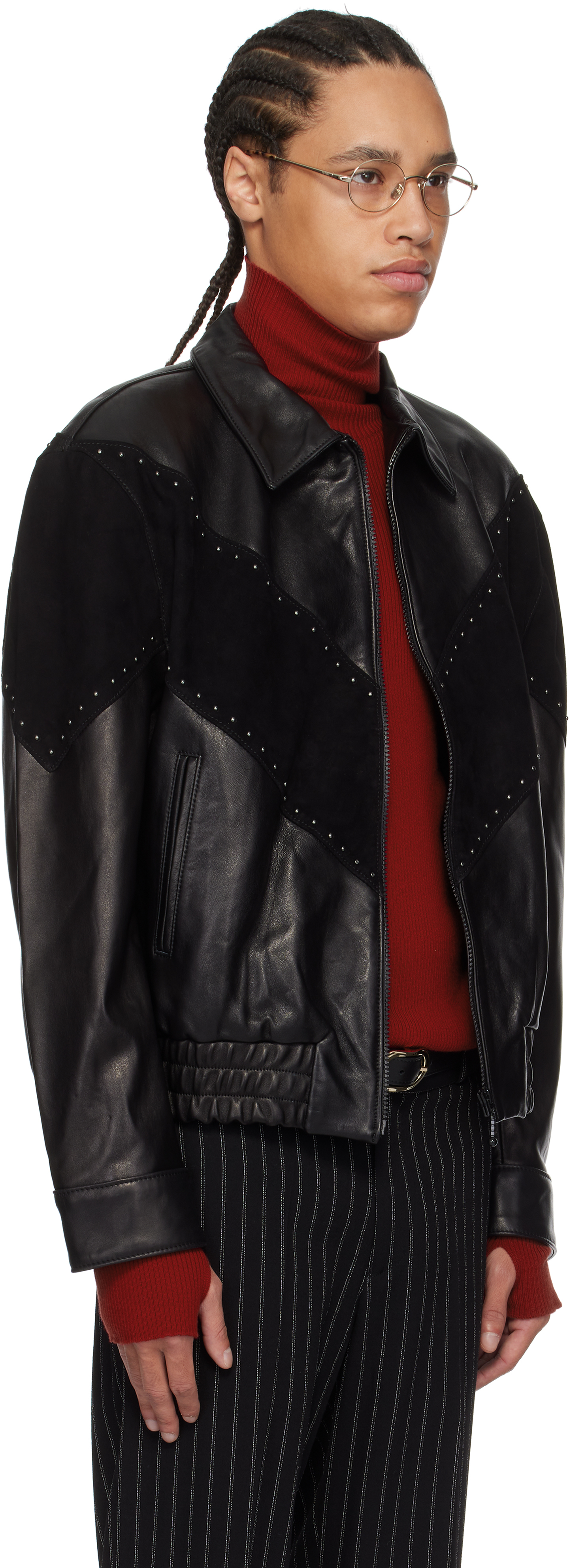 Shop Ernest W Baker Black Leather & Suede Bomber Jacket