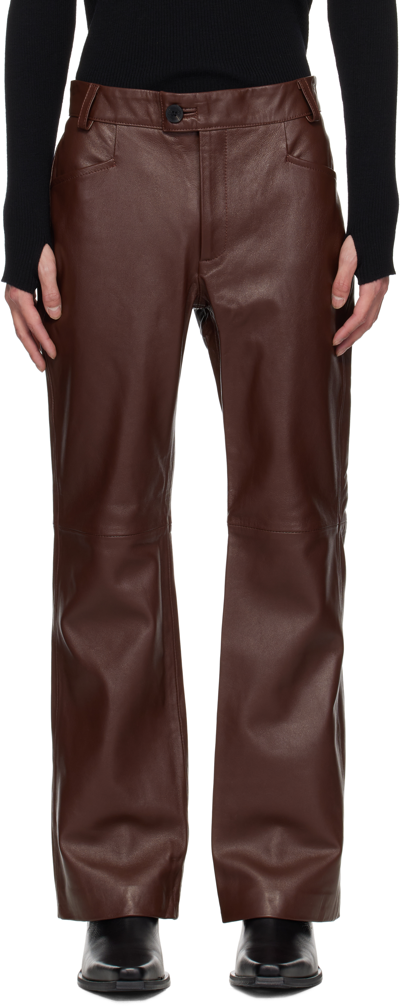 Burgundy Flare Leather Pants