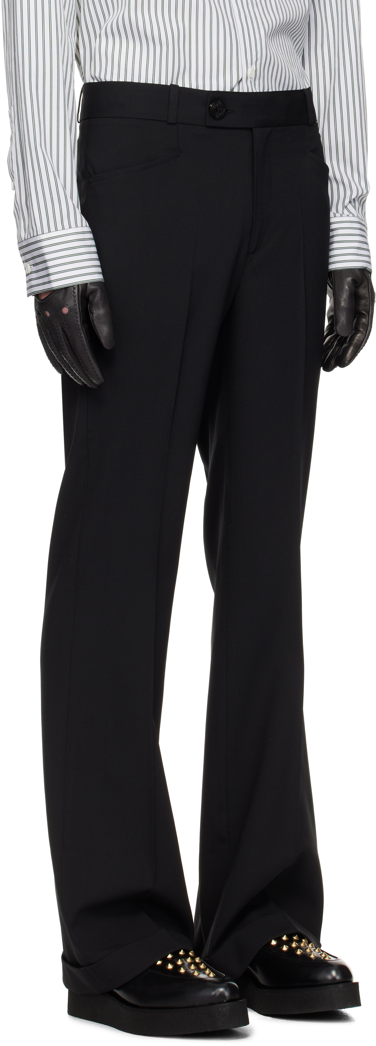 Shop Ernest W Baker Black Cuffed 70s Trousers