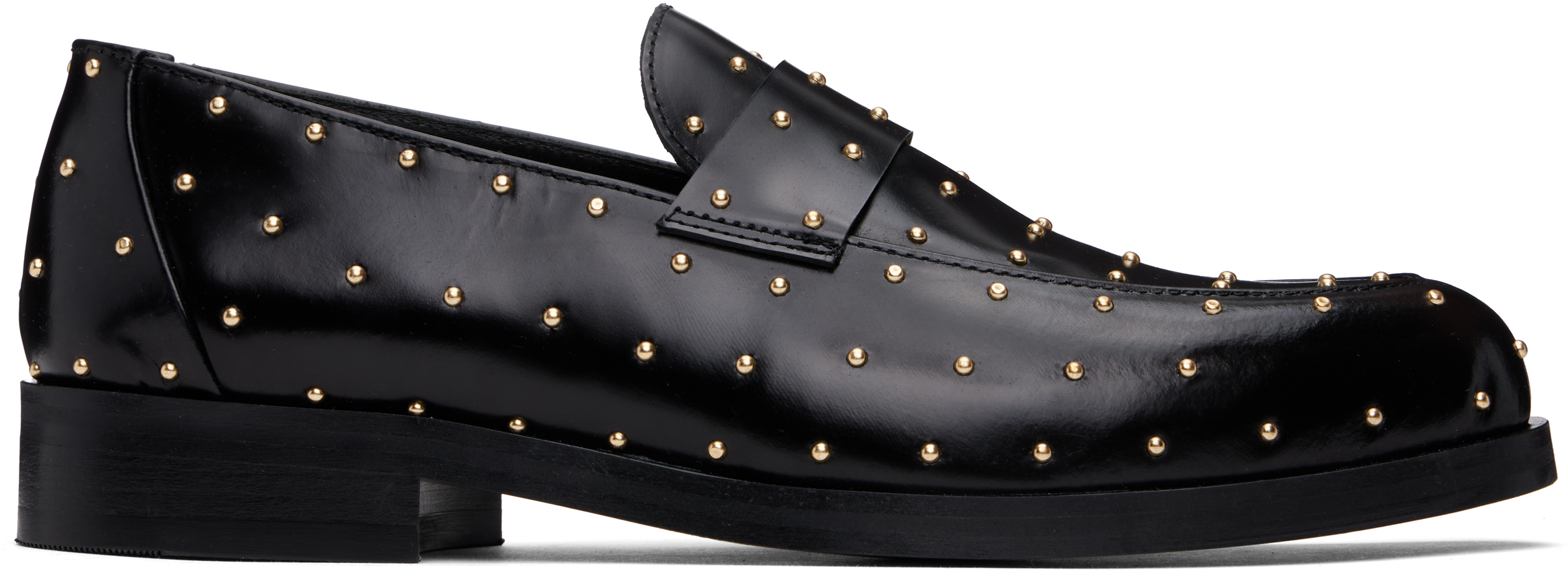 Black Studded Leather Loafers