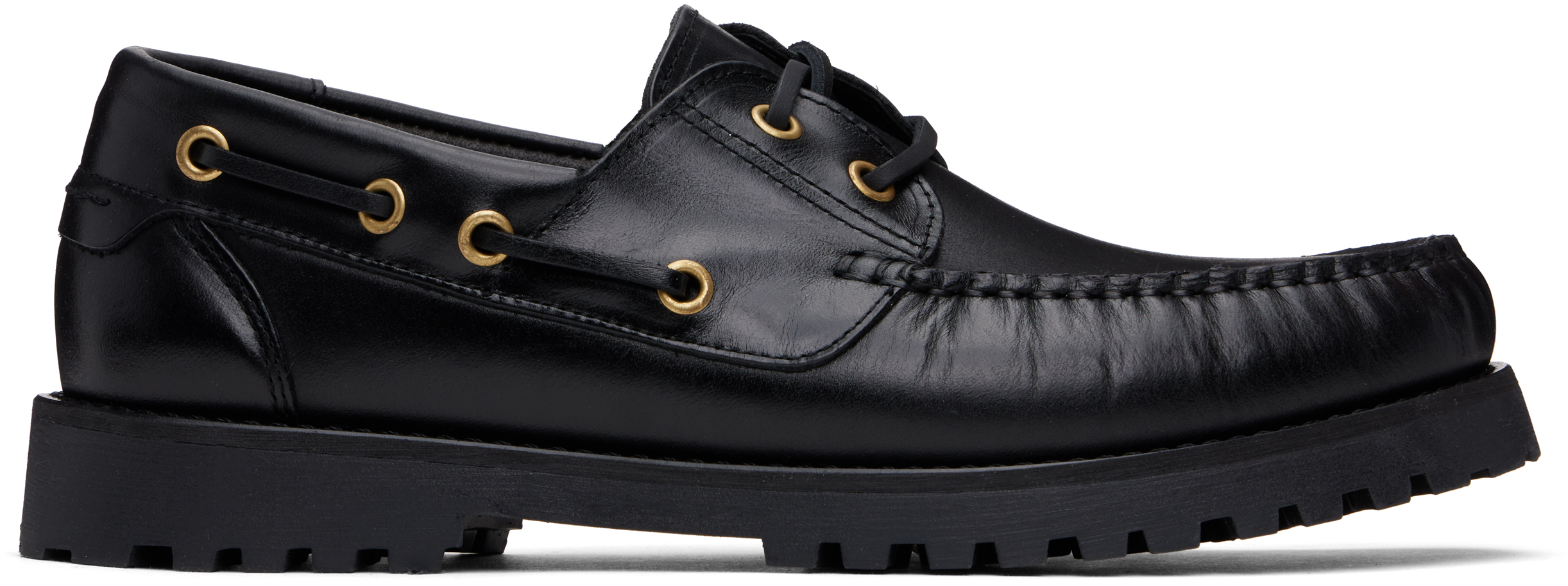 Black Leather Boat Shoes