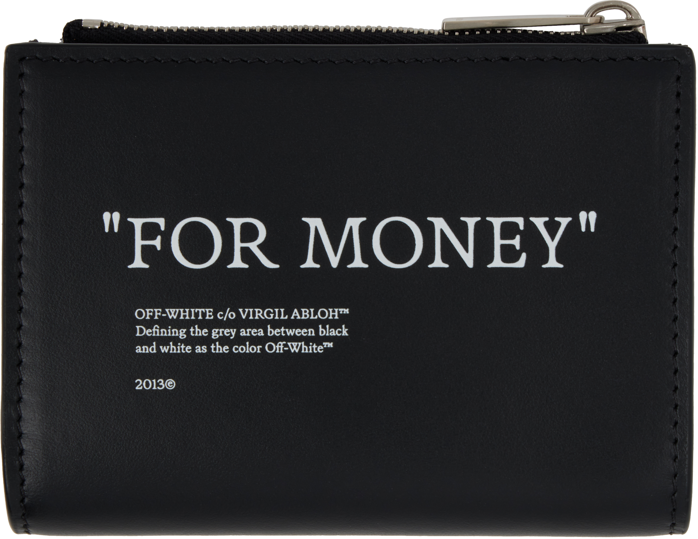 Off-White: ブラック Quote ジップ 二つ折り財布 | SSENSE 日本 