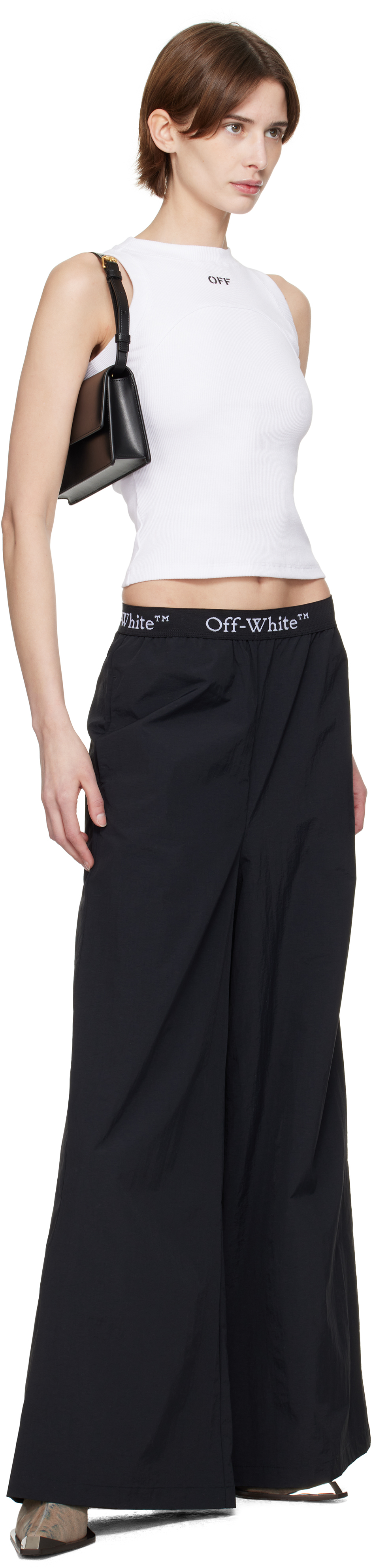 OFF-WHITE BLACK LOGO BAND NYLON LOUNGE PANTS 