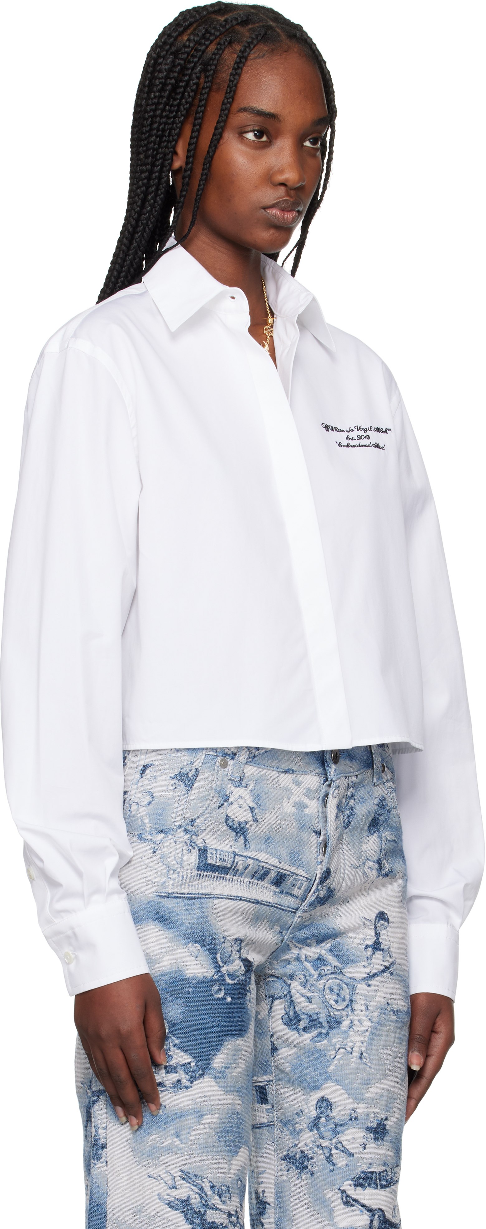 Off-white Poplin Boxy Long-sleeved Shirt In White Black