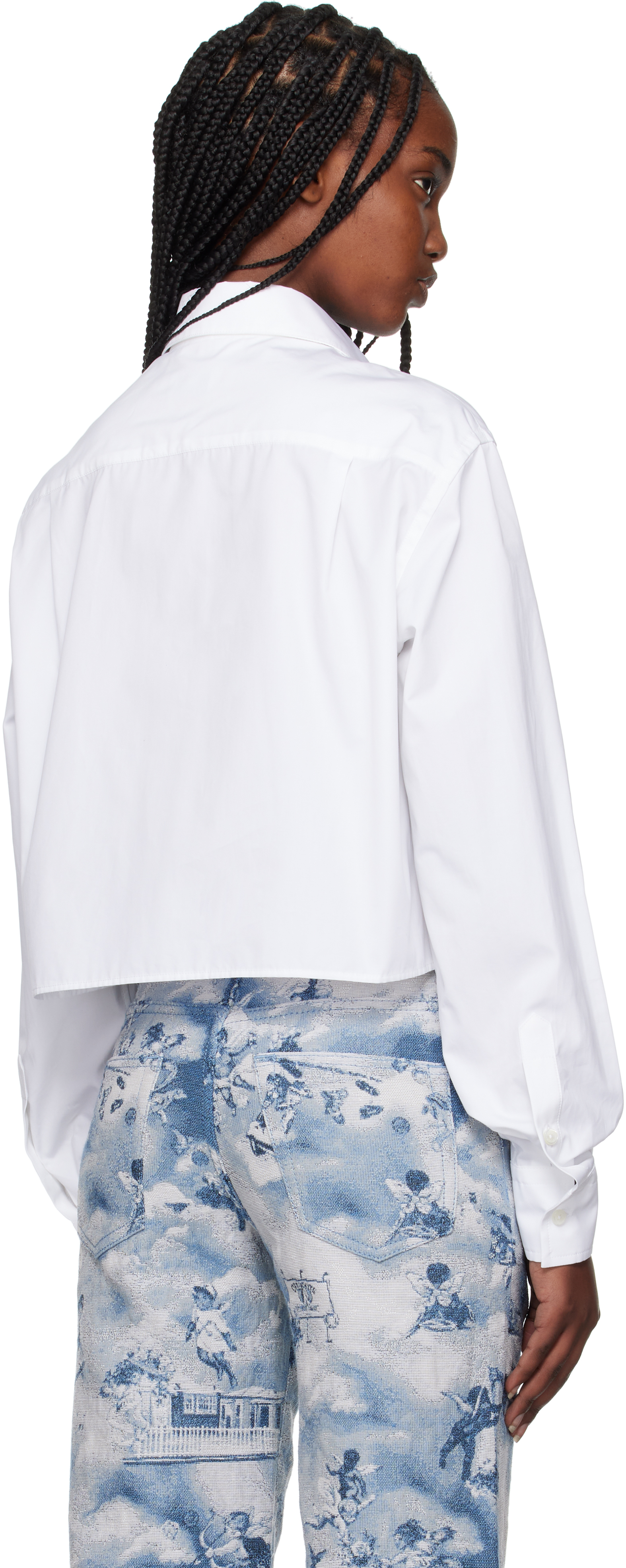 Off-white Poplin Boxy Long-sleeved Shirt In White Black