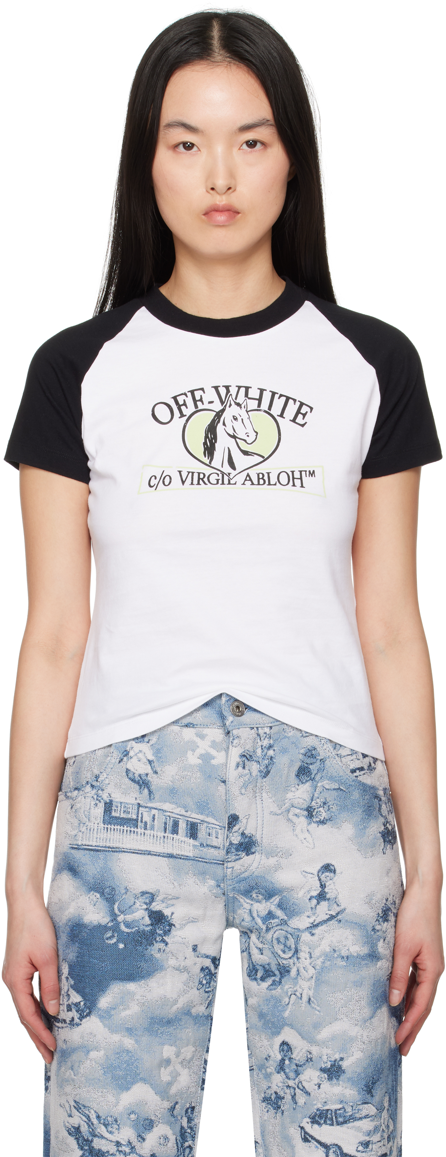White & Black Horse Billboard Raglan T-shirt