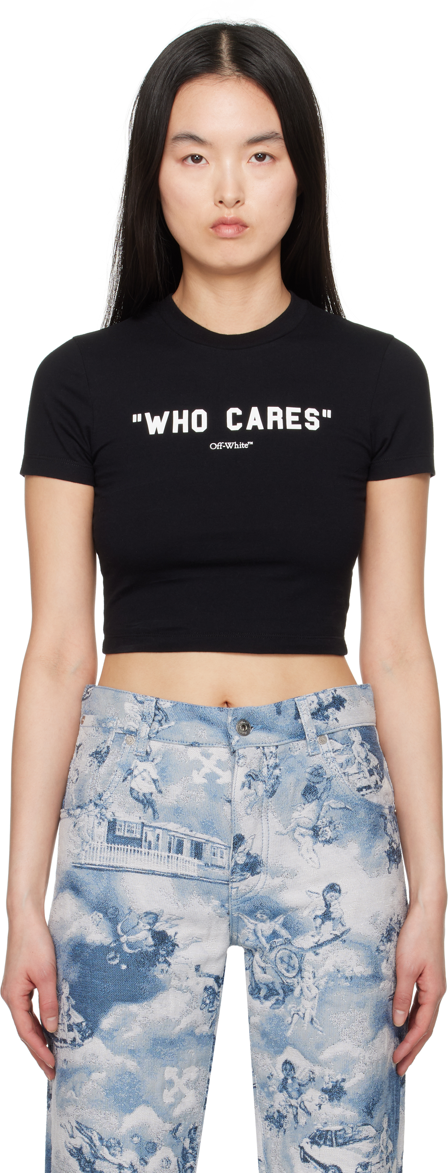 【関税込み】Off-White ブラック 'Who Cares' Tシャツ Who Cares 90S Fit in BLACK for Women | Off-White™
